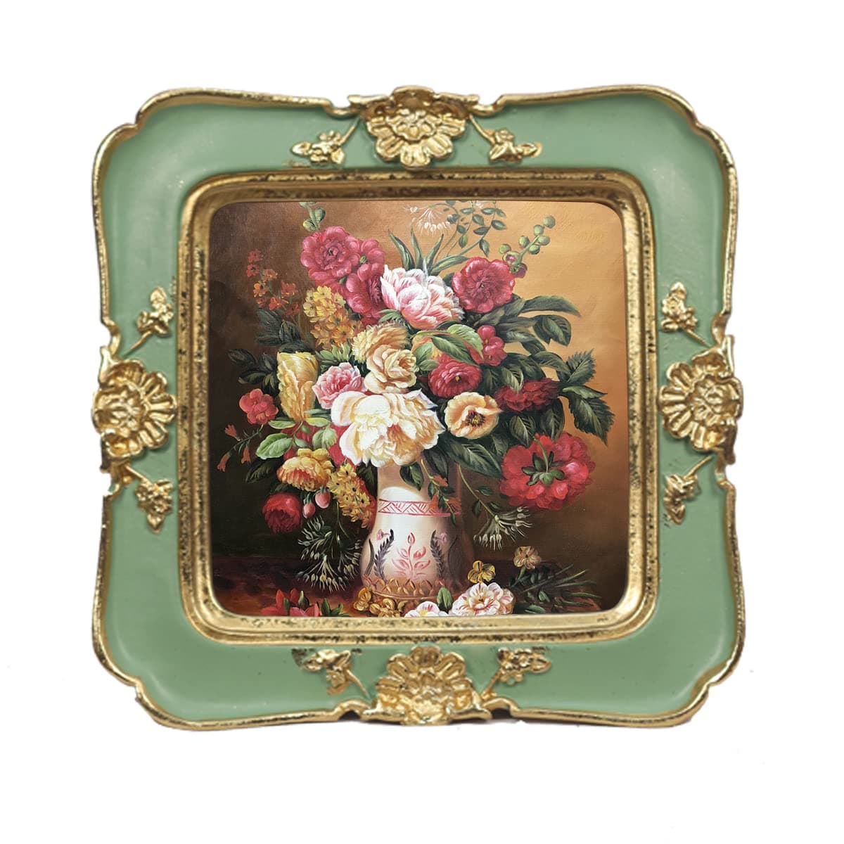 WINPLUS+ Vintage Picture frames 3x3,Luxury Antique Photo Frames With Golden Embossed Flower Furnishing, Retro Style Decor, Wall and Tabletop Display, Art Gallery (3 * 3-Green)