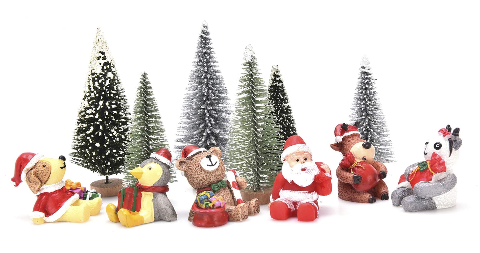 JUNKE 12 PCS Miniature Christmas Decorations Miniatures Mini Resin Desktop Christmas Ornaments Christmas Trees, Santa, Panda, Penguin, Reindeer, Dog, Bear, Xmas Gifts for Decorations (12 Pieces)