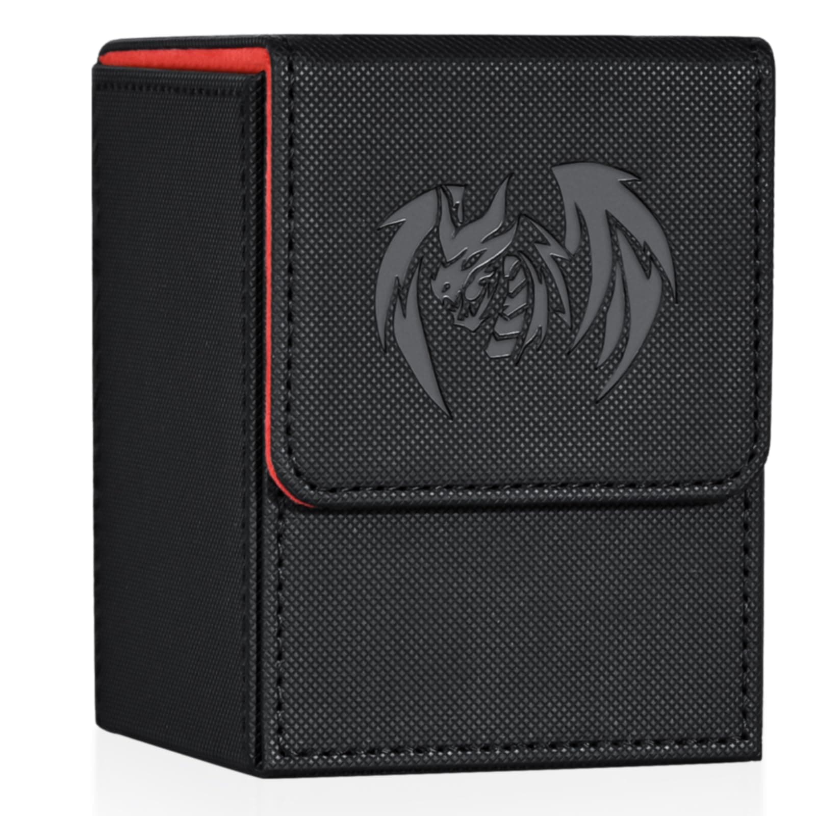 Card Deck Box for Yugioh MTG, 100+ Deck Case with 2 Dividers, PU Leather Storage Box, Compatible with Collectible Trading Cards (Black & Red, Sky Dragon)
