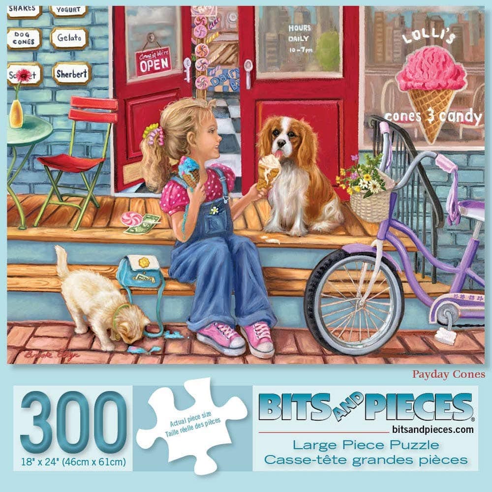 Bits and Pieces – Large 300 Piece Jigsaw Puzzle for Adults – ‘Pay Day Cones’ Summer Time Jigsaw Puzzle by Artist Brooke Faulder, Completed Puzzle Size: 18" x 24"