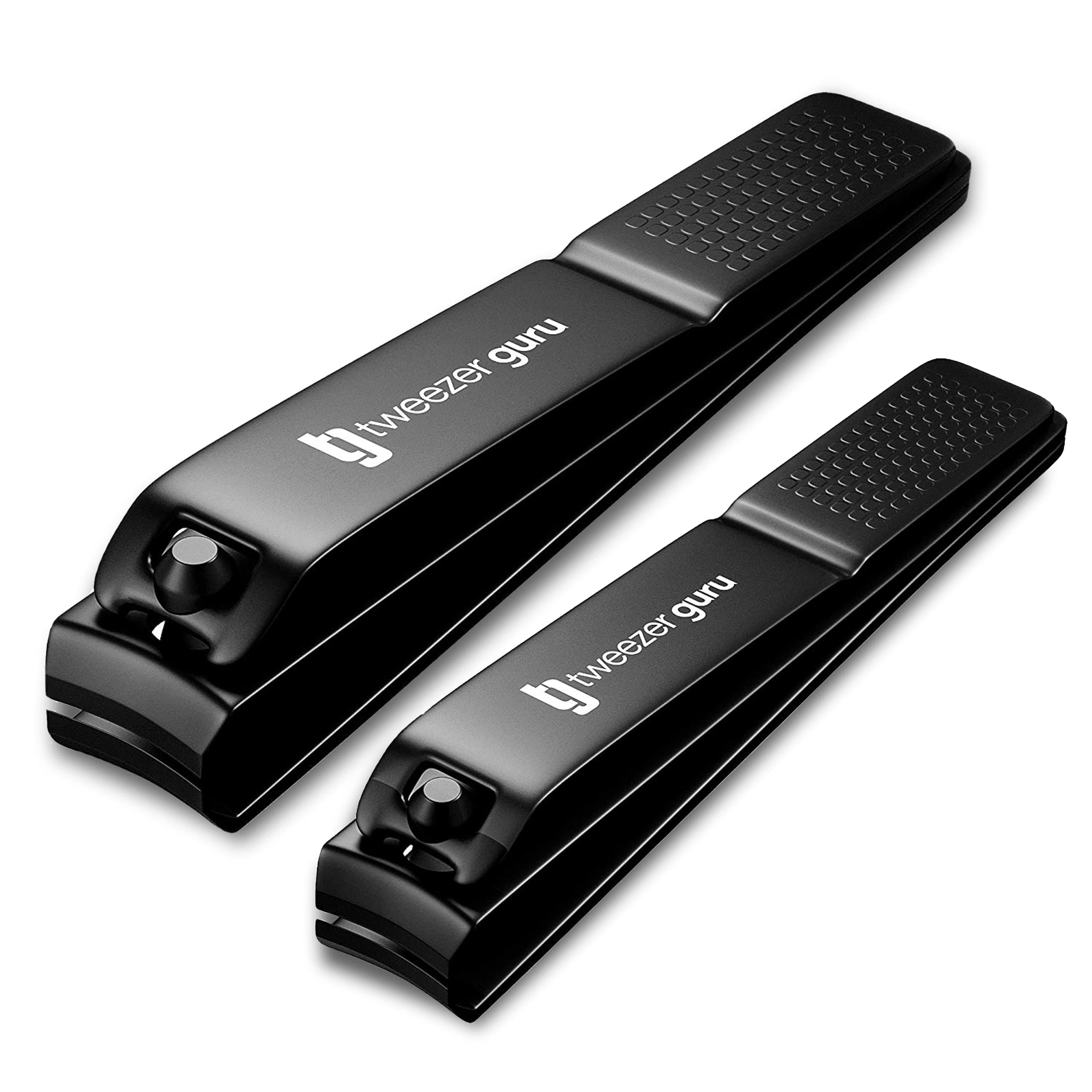 Tweezer Guru Nail Clippers - 2 Pack Professional, Stainless Steel Toe & Finger Nail Clipper Set for Men, Women and Kids - Curved Edge, Matte Black