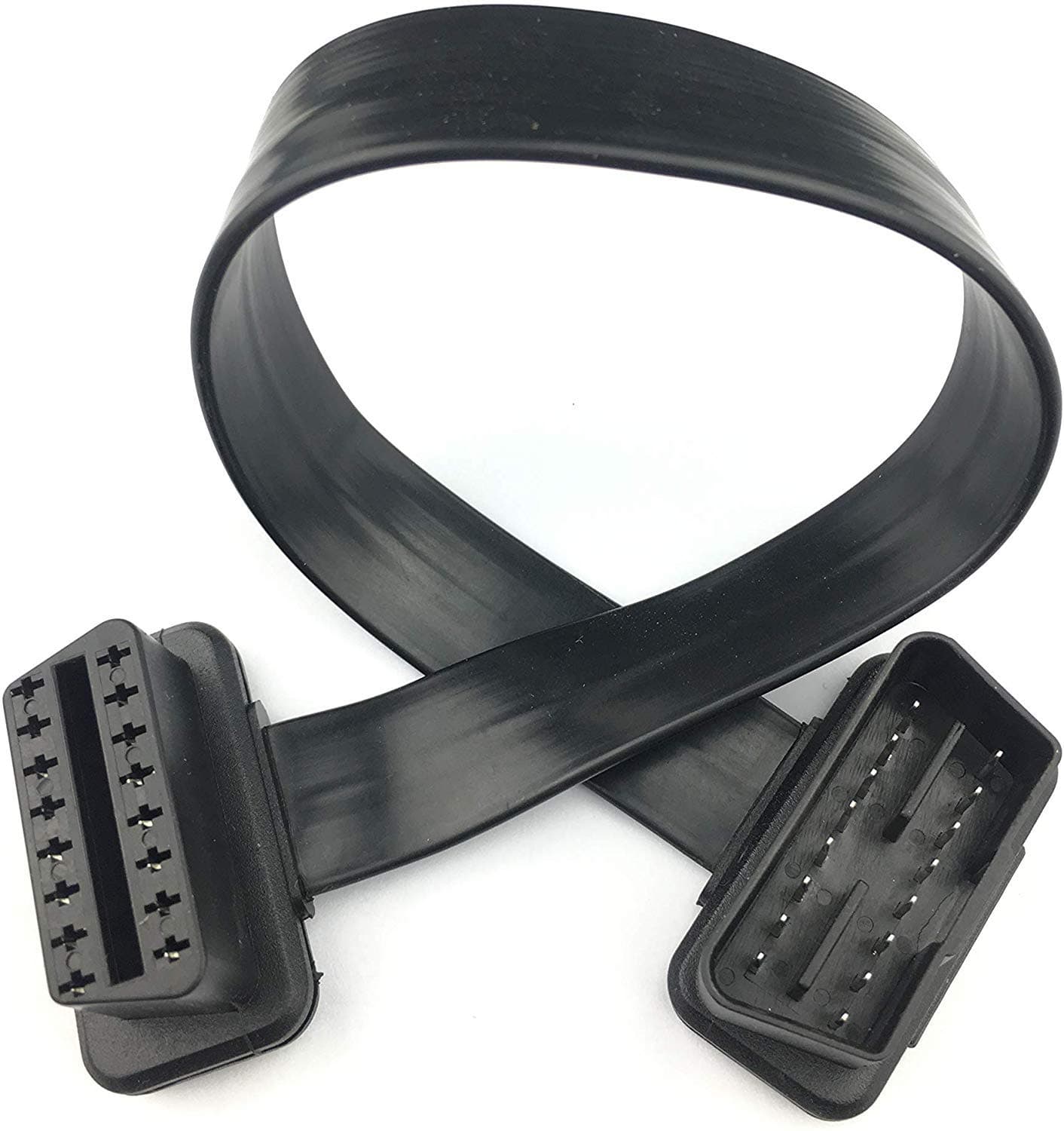 Full 16pin OBD II OBD2 Male to Female Extension Cable Flat Ribbon Cable with Angled connectors 30cm/1ft 16pin