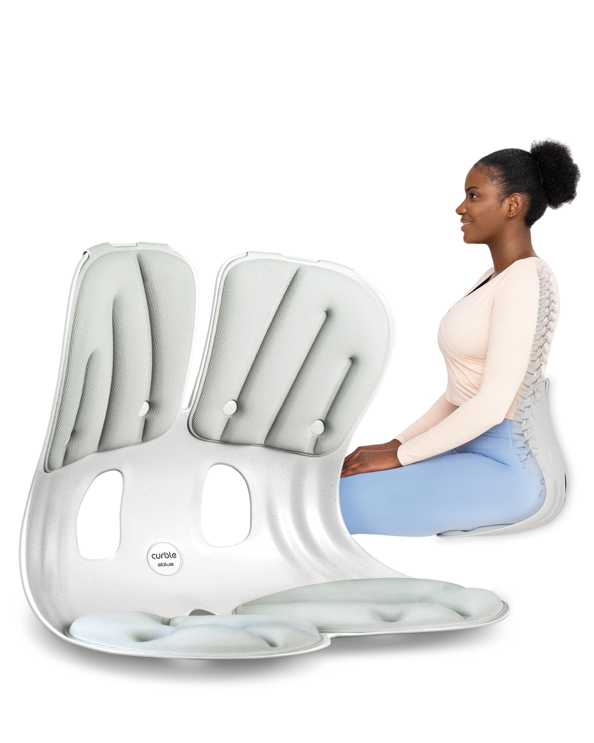 curble Grand(Extra Wide & Sturdy) – Ergonomic Back and Lumbar Support for Good Posture Correction and Back Pain Relief, Perfect for Office, Floor Seat and Work from Home, Patented (Grey)