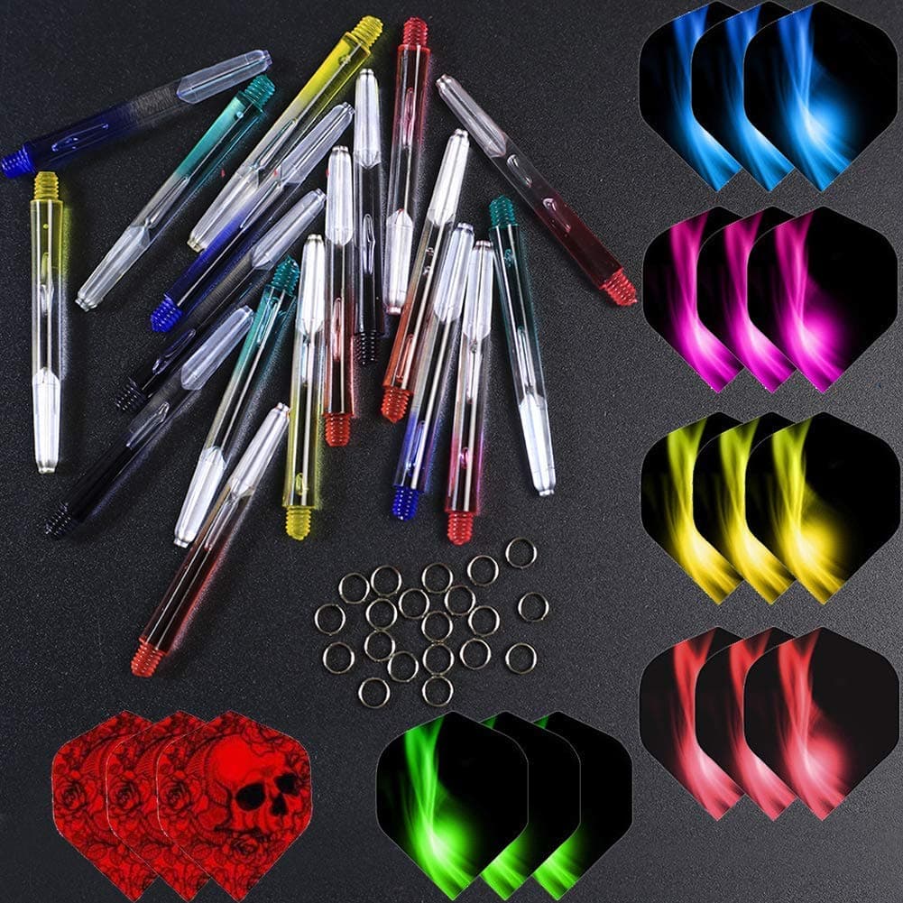 Nylon Dart shafts (18pcs) and Dart Flights(18pcs) and Stainless Steel Dart Shaft Rings(20pcs)