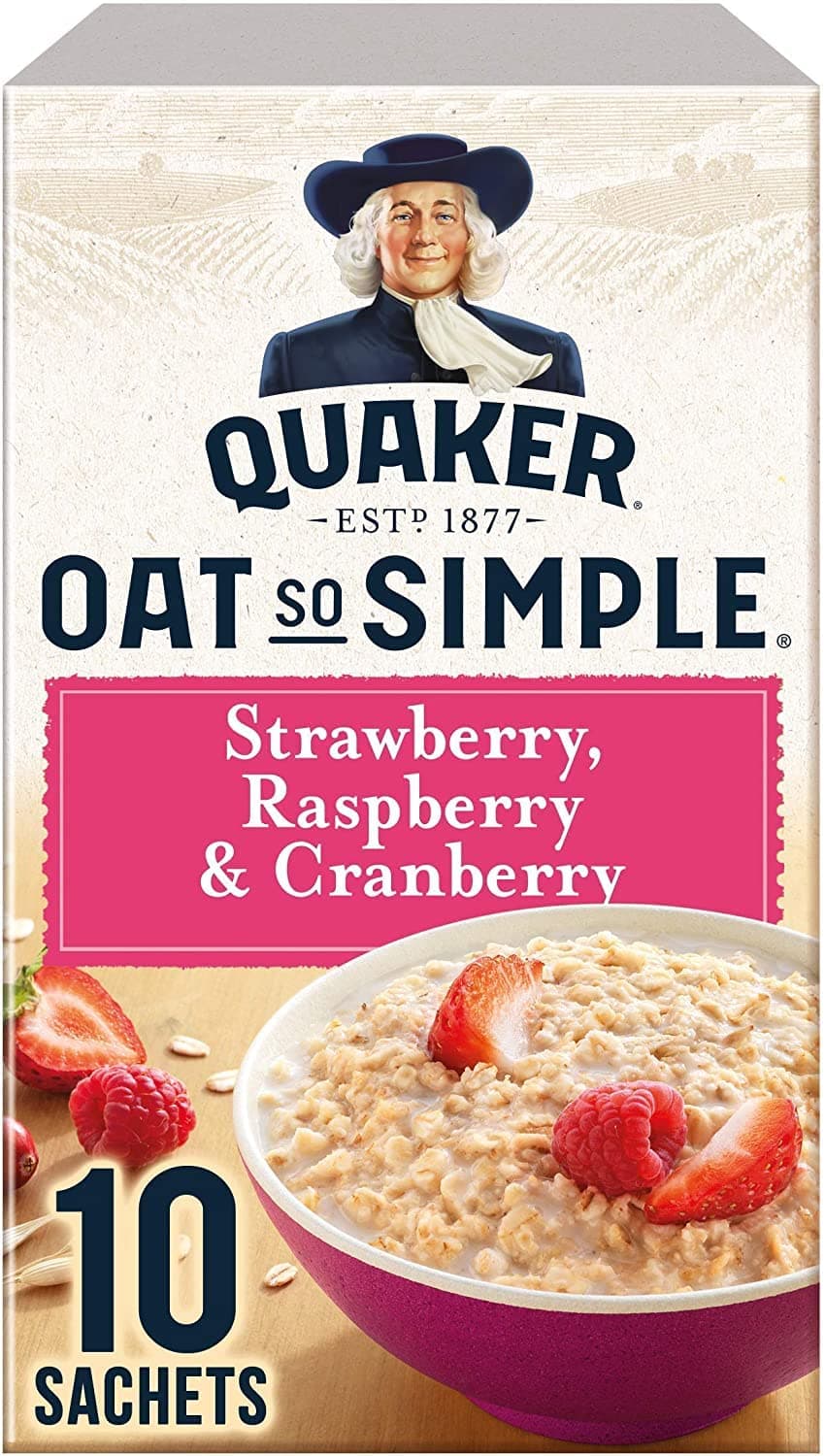 Quaker Oat So Simple Strawberry, Raspberry & Cranberry 10 x 33,9g - Vollkorn Haferflocken mit Erdbeere, Himbeere & Preiselbeere