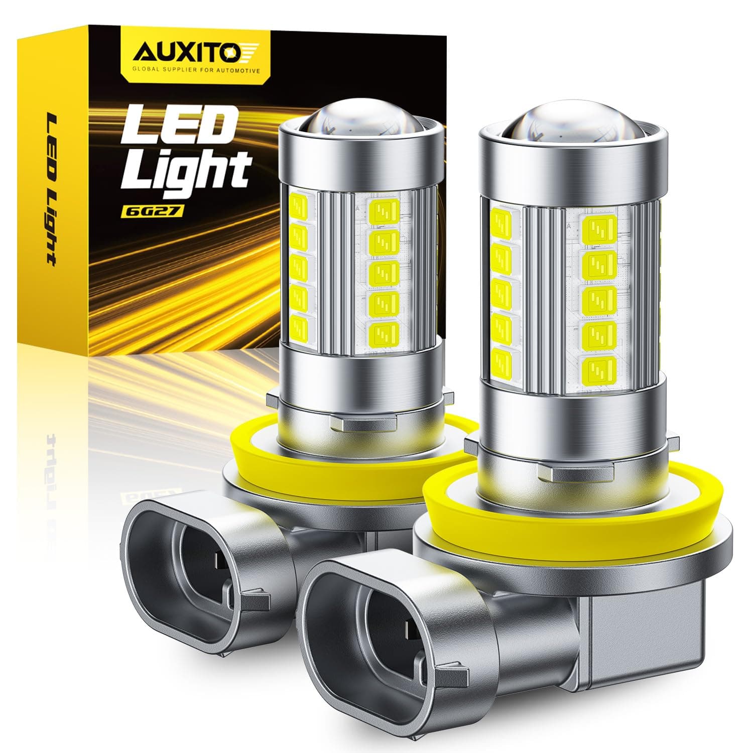 AUXITO Upgraded H11/H8 LED Fog Light Bulbs, 6500K Cool White, 1:1 Mini Size H11/H8/H16 LED Fog Light Bulbs, 360° Full Illumination(Pack of 2)