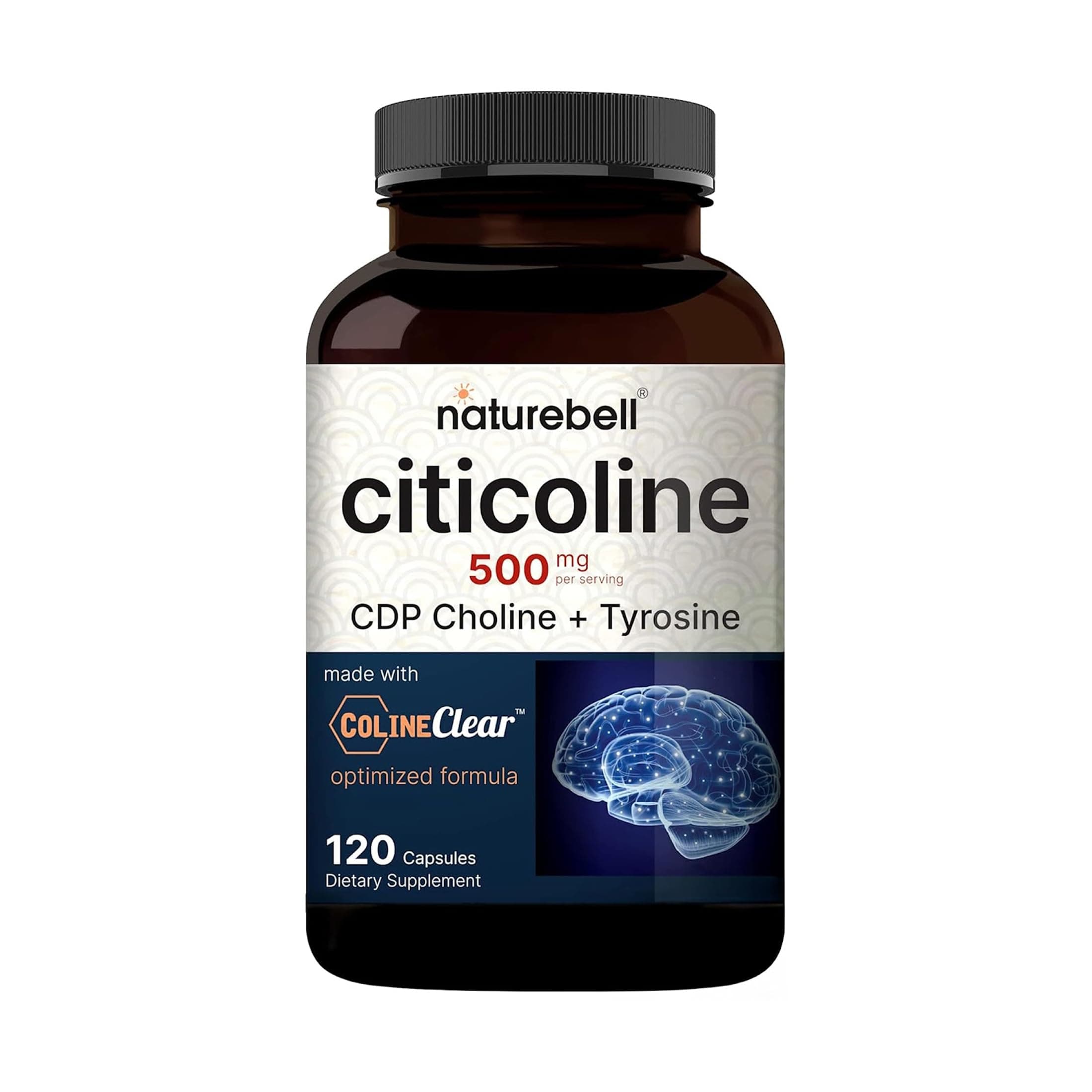 NatureBell Citicoline Supplements, CDP Choline, Citicoline 500mg Plus Tyrosine 50mg Per Serving, Optimized Dosage, 120 Capsules, 2 in 1 Formula, Dual Action Brain Supplement, Non-GMO