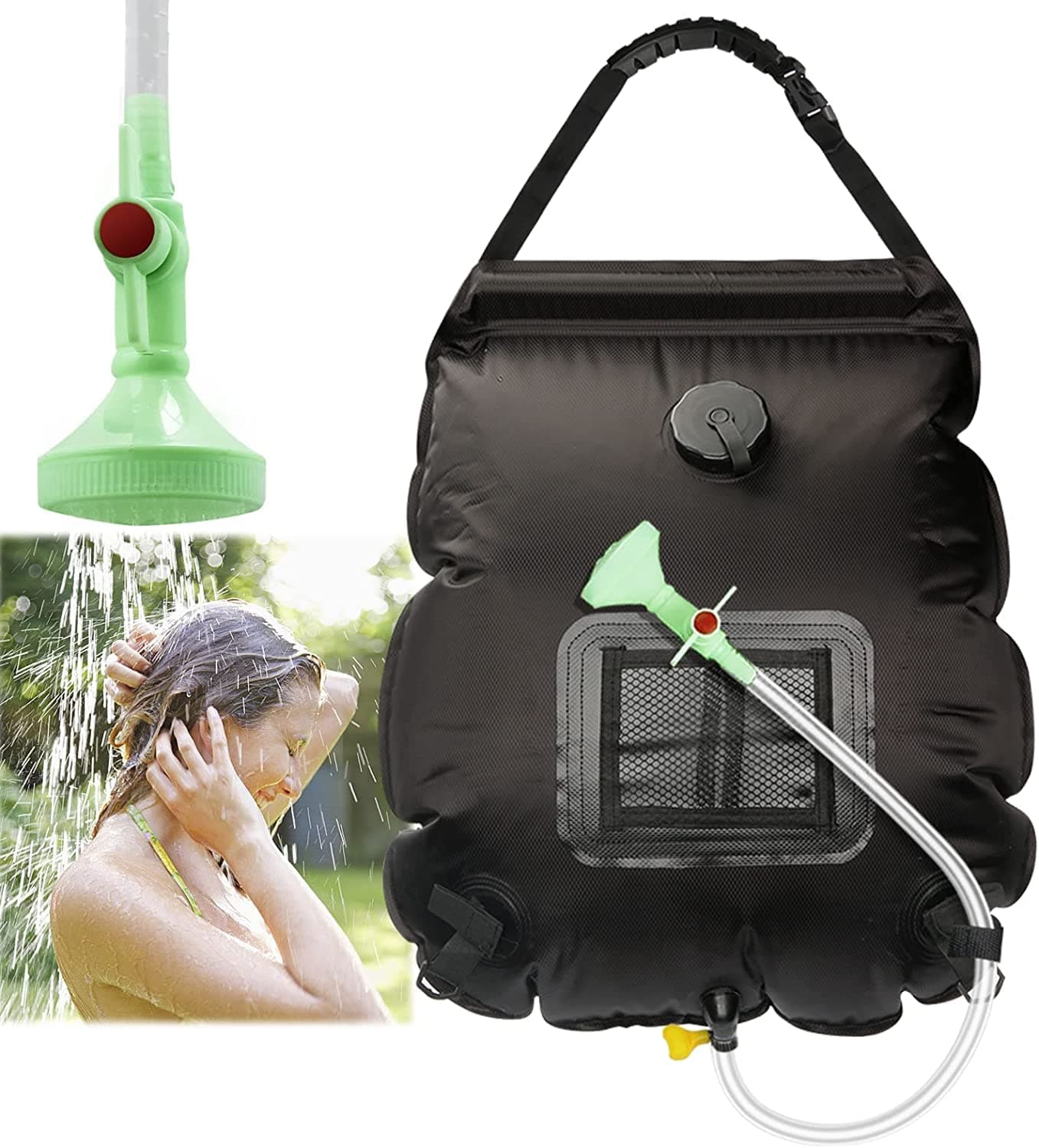 KIPIDA Camping Shower Solar Shower, 20L Shower Bag with Temperature Display, Camping, Foldable, Portable, Solar Heating, Travel Shower Warmer with Shower Head & On-Off Switchable, Beach, Garden