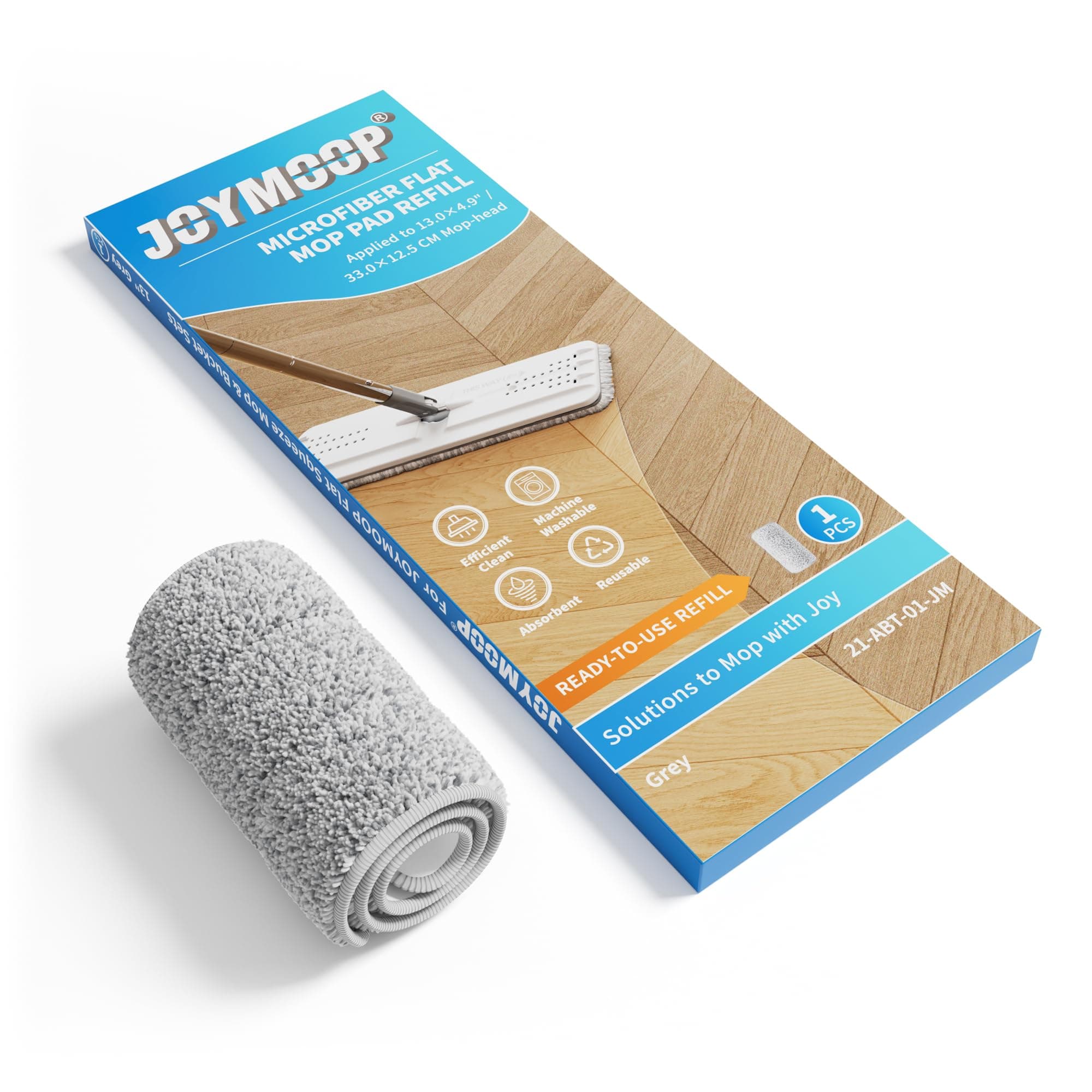 JOYMOOP Flat Mop Pad, Microfiber Mop Pad, Squeeze Mop Pads Replacement, 13" Refill 1 Pack - Grey