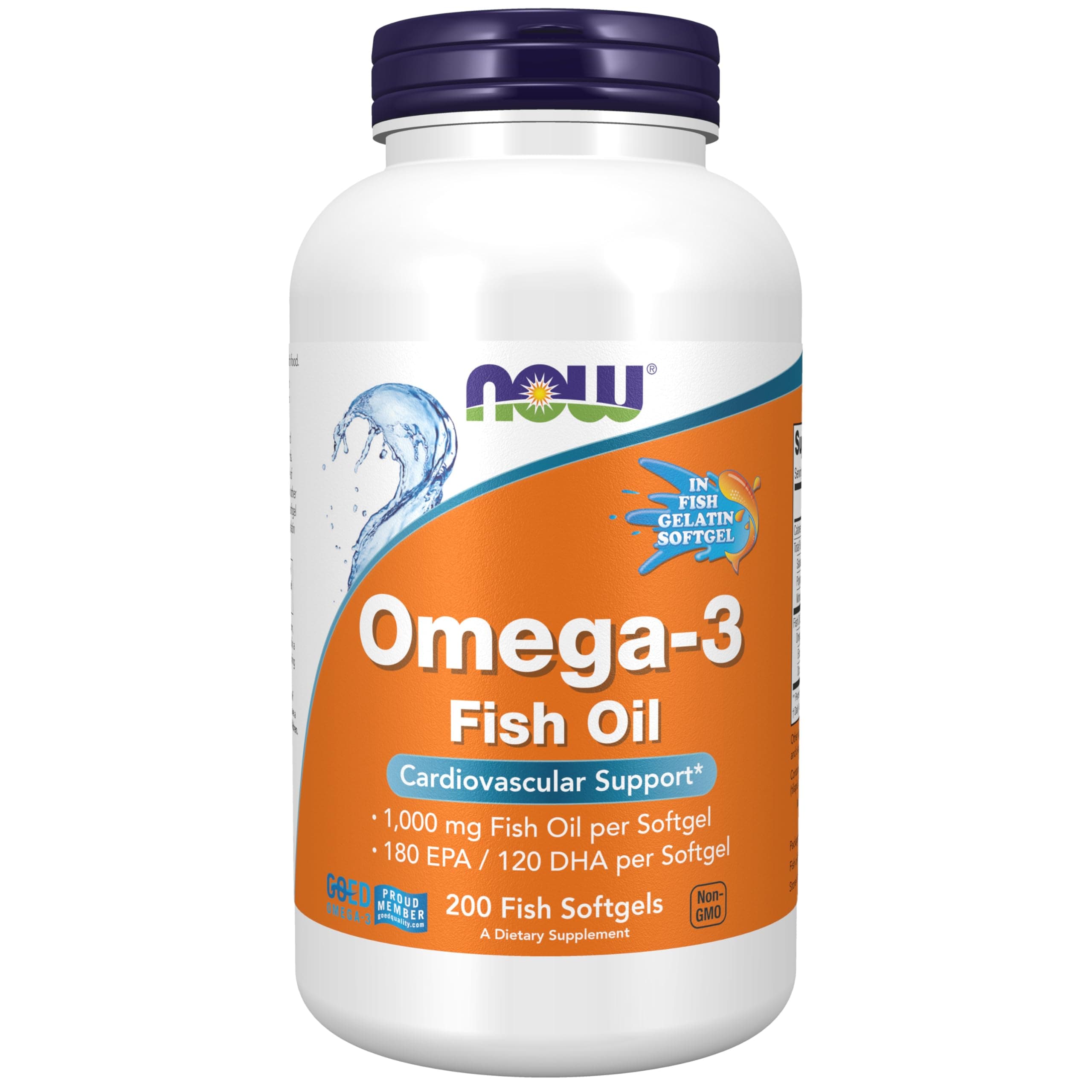 NOW Foods Supplements, Omega-3 180 EPA / 120 DHA, Molecularly Distilled, Cardiovascular Support*, 200-Fish Gelatin Softgels,Packaging may vary