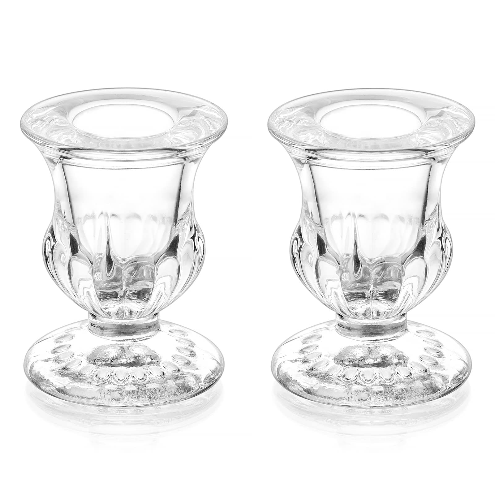 Romadedi Glass Taper Candle Holders - Clear Small Candlestick Holder Bulk, Thicker Glass Candle Sticks Set for Wedding Christmas Party Dining Table Table Centerpiece Decor, 2Pcs