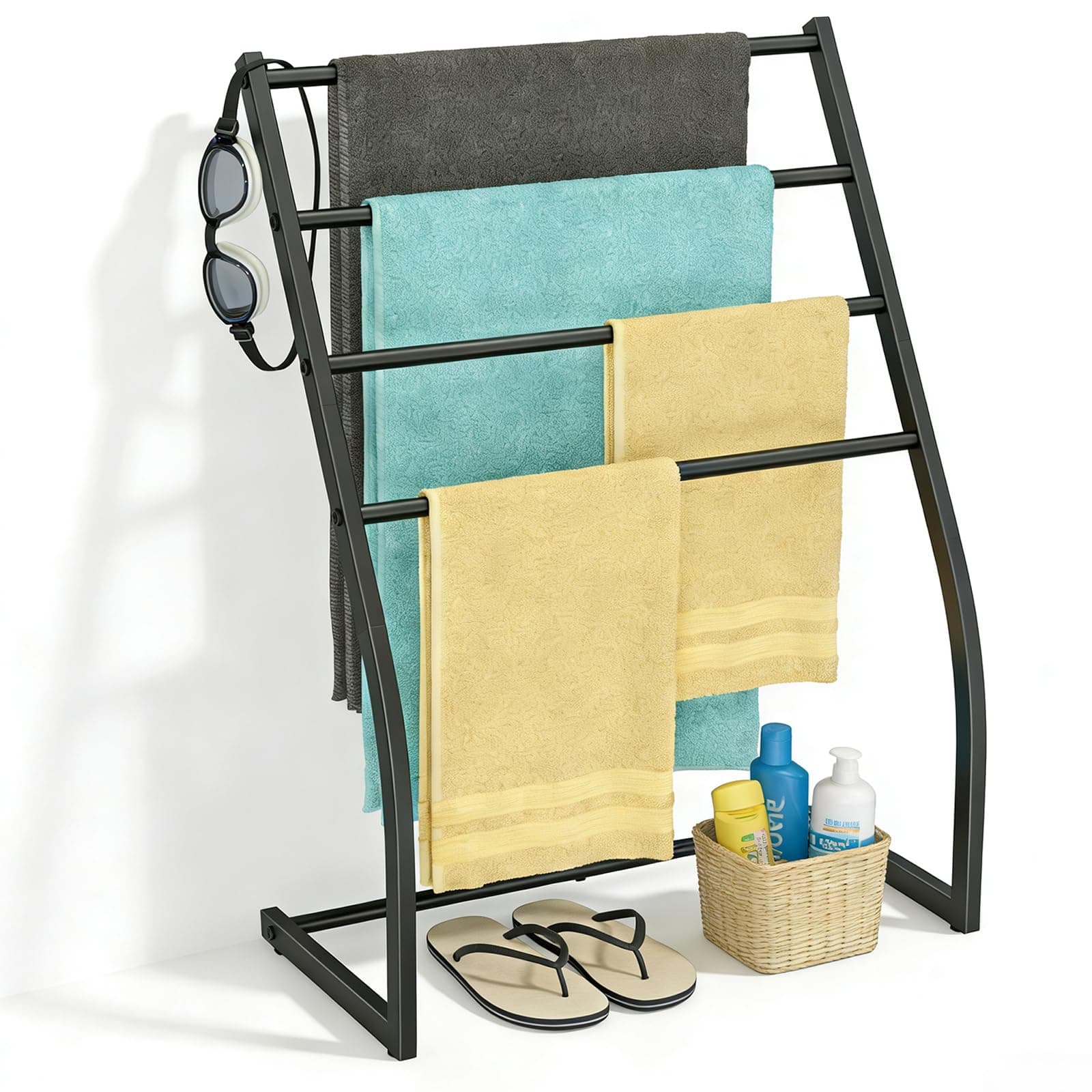 Honiter Towel Racks for Bathroom, Free Standing Towel Rack, 4 Tier Wide Towel Dryer Rack, Pool Towel Racks Outdoor, Blanket Ladder Holder, Metal Towel Bar Stand for Oversized Bath Towel