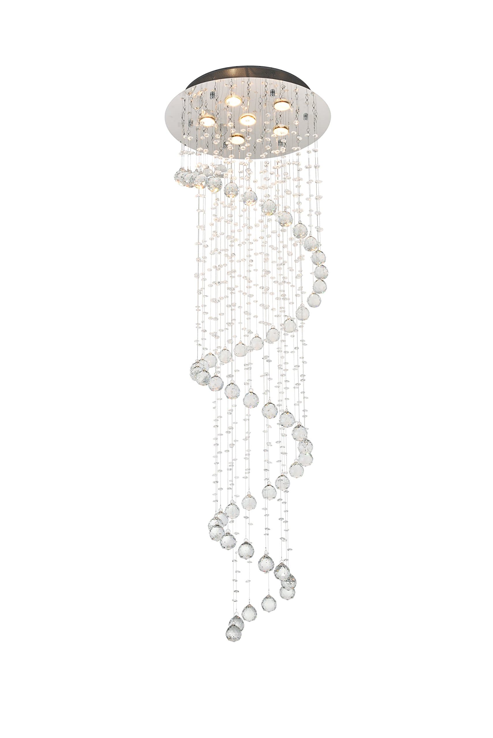 Simon Fashion Crystal Chandelier, Modern Luxurious Swirl Design Raindrop Ceiling Light Fixture with 6 Lights for Dining Room Livingroom Foyer Hotel Buliding Decor D19.7" x H59.1"