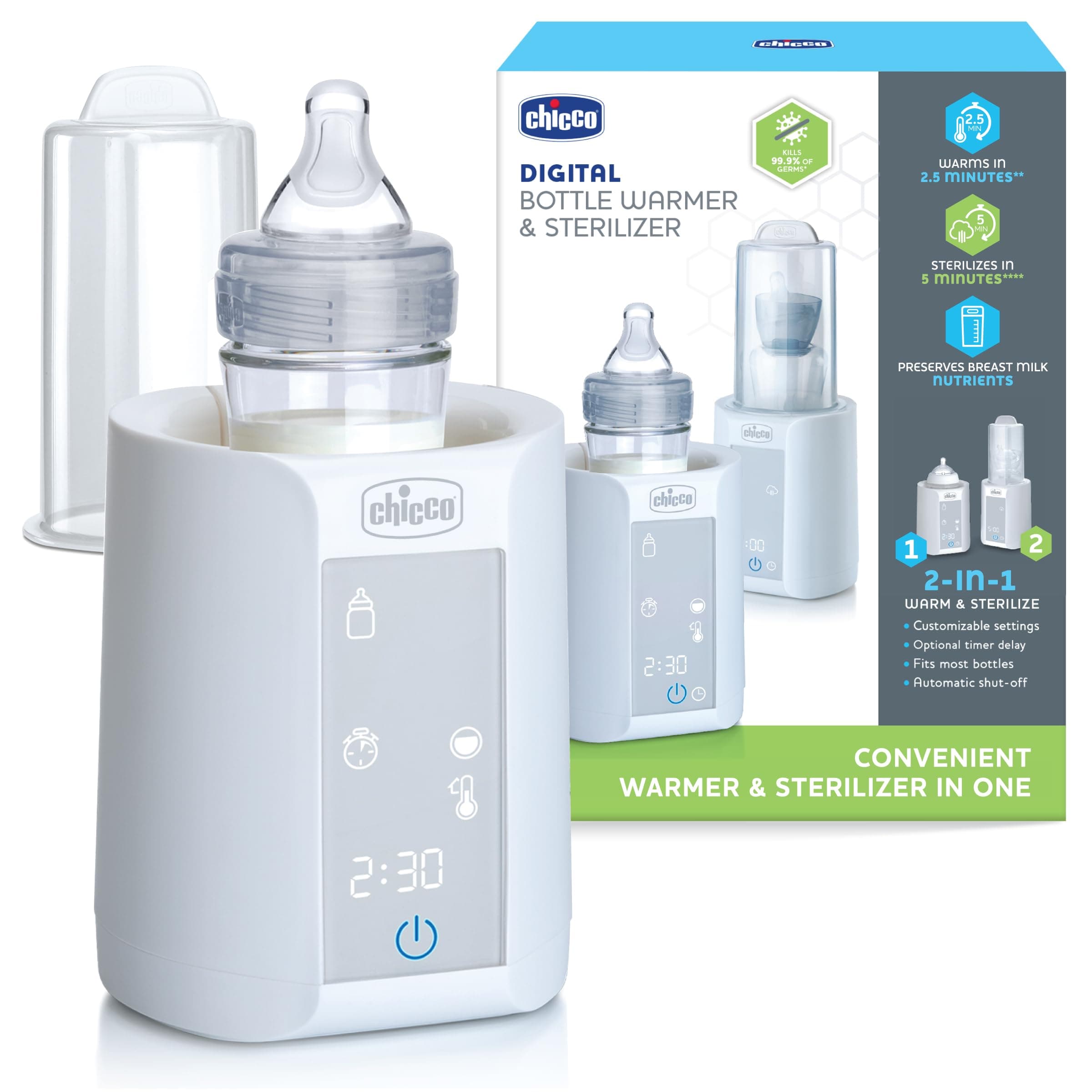 Digital Bottle Warmer & Sterilizer for Baby Bottles, Baby Food Jars, and Milk Bags | Eliminates 99.9% of Germs | 4 Heating Options | Digital Touchscreen| Automatic Shut-Off & Sound Alert