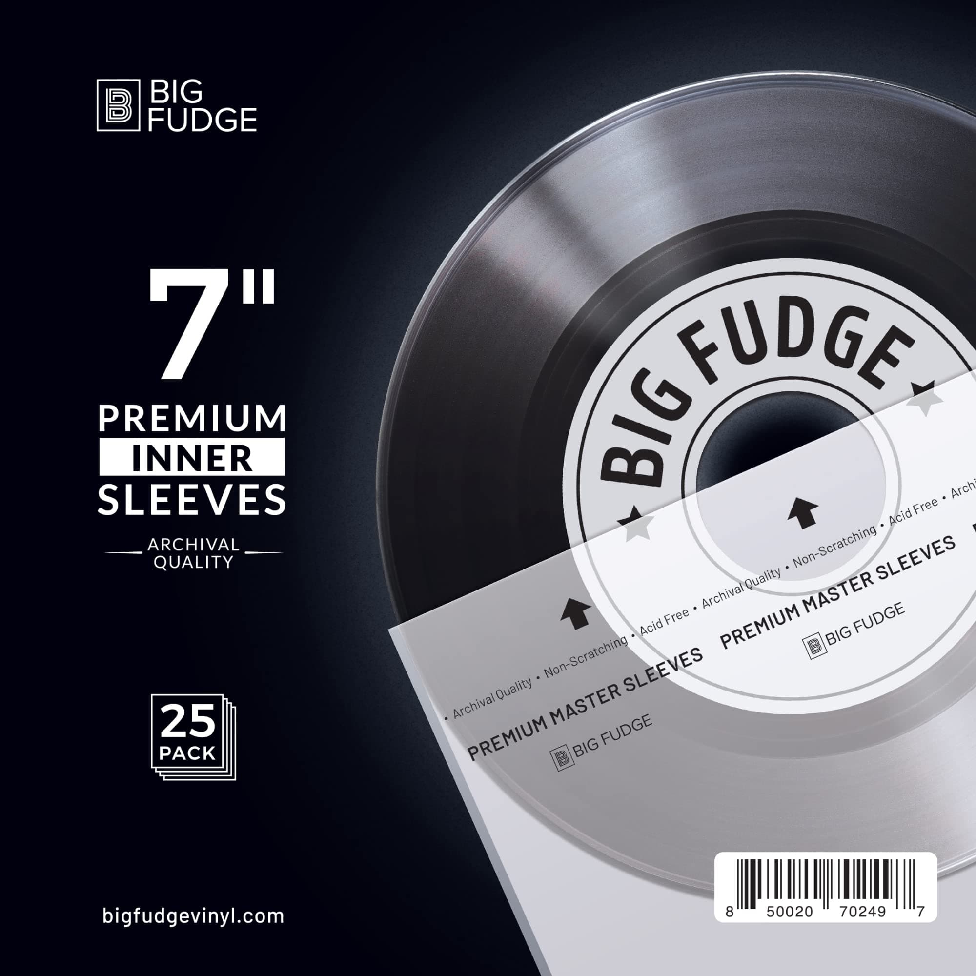 Big Fudge Premium Master Vinyl Record Sleeves - 25x Record Inner Vinyl Sleeves for 7" Vinyl Record Storage. Clear 3-Layer LP Sleeves with Anti-Static Rice Paper. Acid Free, Archival Album Sleeves