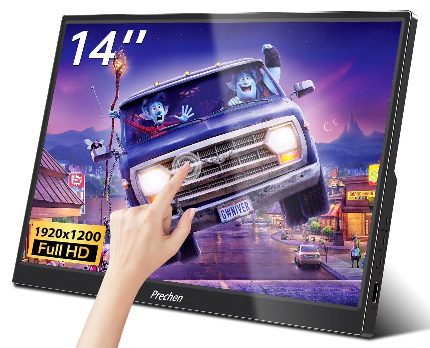 Prechen Touchscreen Portable Monitor 14",UltraSlim Portable Laptop Monitor FHD 1920x1200P External Display with DualSpeakers Second Screen for Laptop PCPhone,USB C HDMI Port Plug and Play