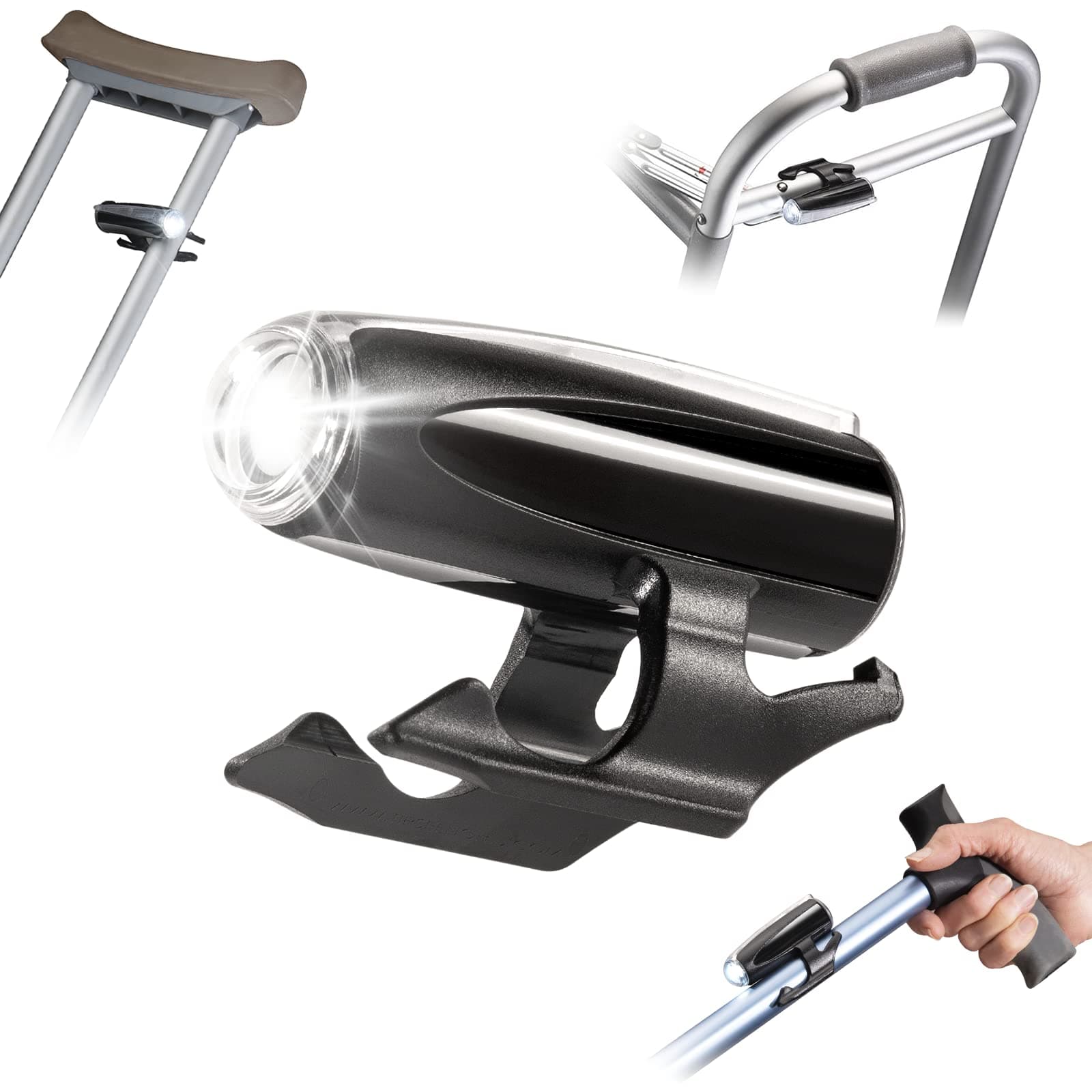 Cane Lite LED Walking Safety Light | 100 Lumen Clip-On Night LED Flashlight Attachment | Attachable Torch Mount for Canes, Walkers, Walking Sticks, Crutches, Wheelchairs, Dog Collars, Leashes