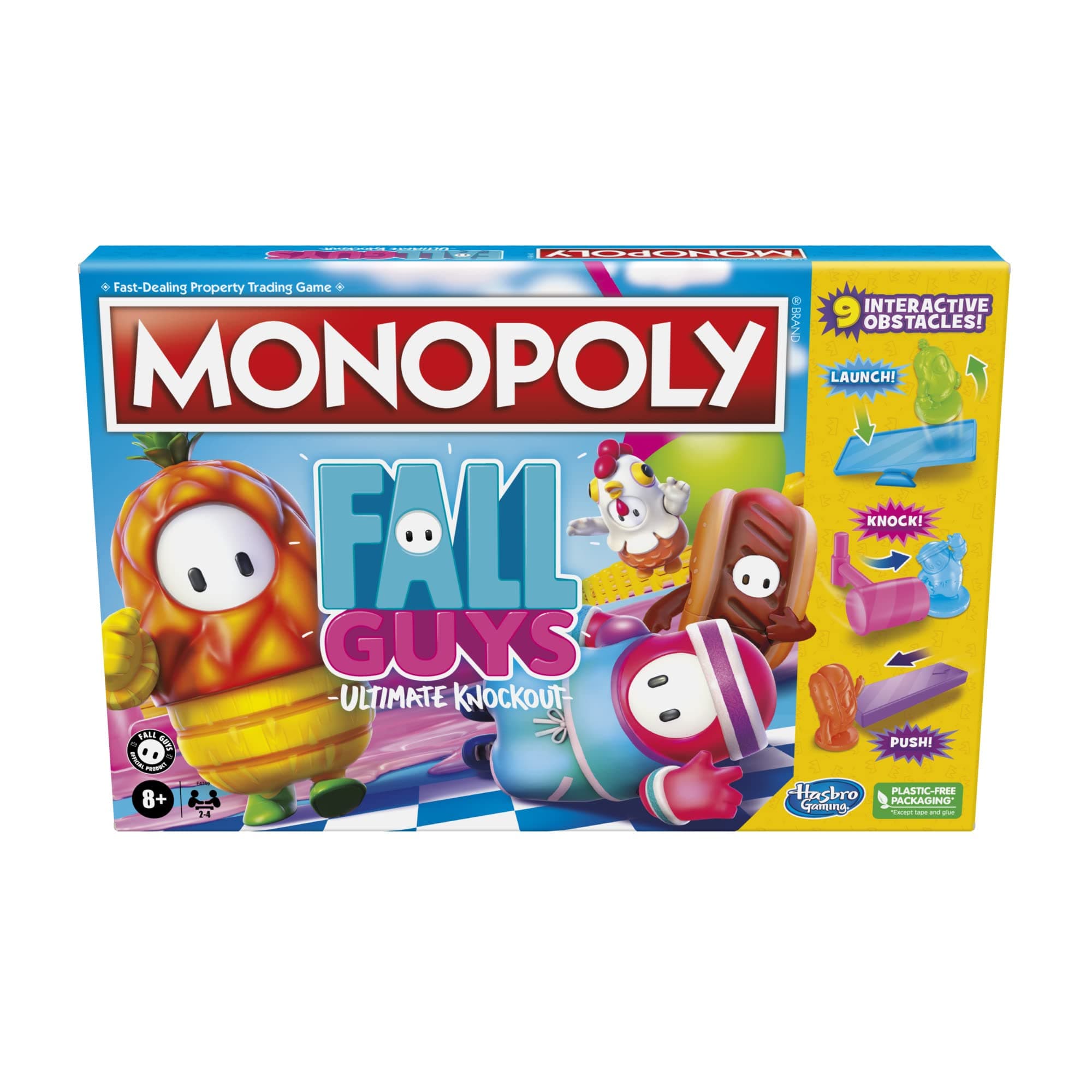 MONOPOLY Fall Guys Ultimate Knockout Edition Board Game for Players Ages 8 and Up, Dodge Interactive Obstacles, Includes Knockout Die