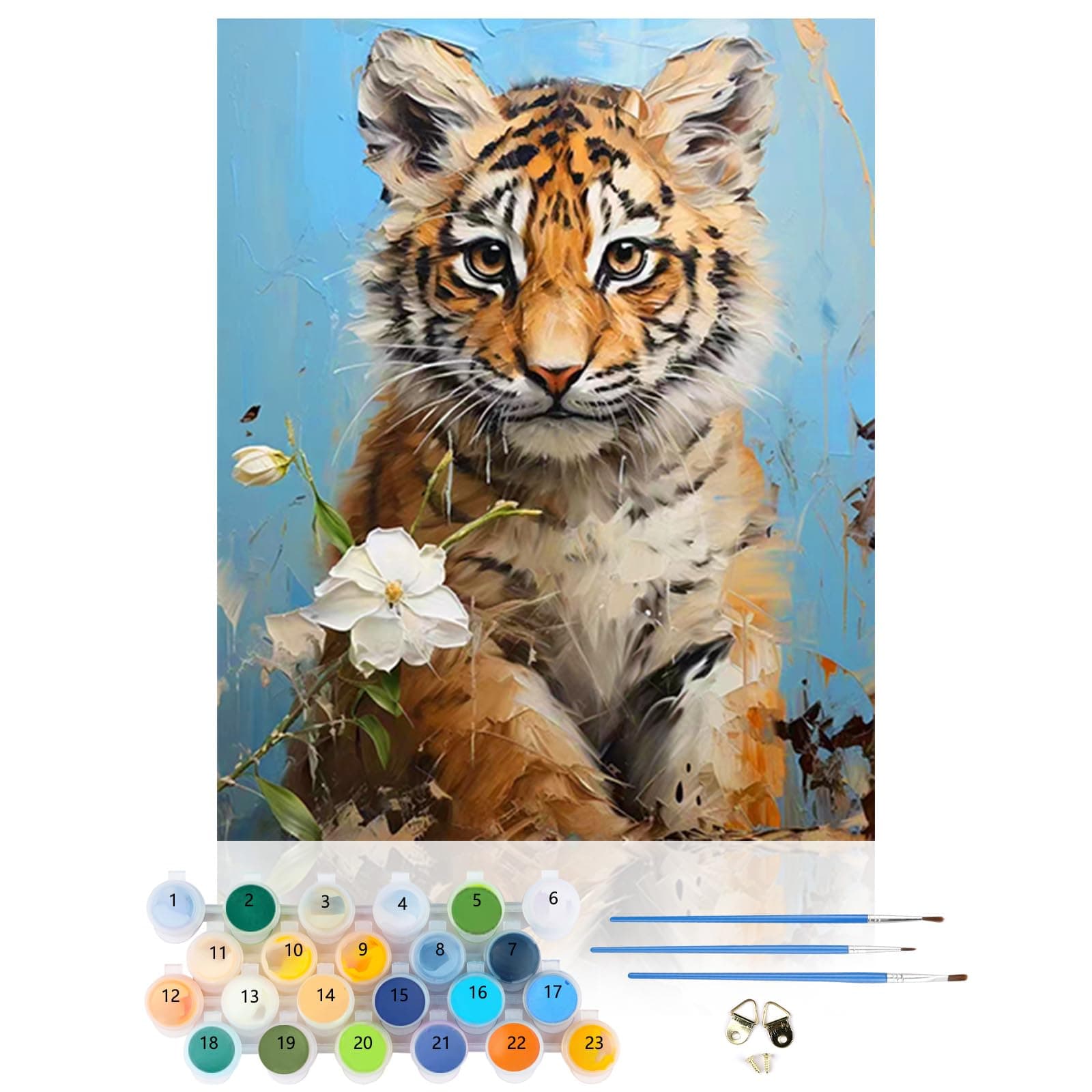 CEOVR Painting by Numbers for Adults,Tiger Canvas Oil Painting Kit Complete,Animal DIY Paint by Numbers for Adults Beginners,40x50 cm Frameless Flowers Paint by Numbers