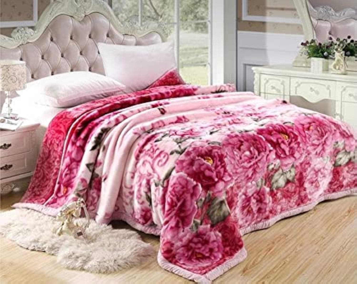 Cloudy Super Soft Fabric Floral Printed Mink Heavy Duty Luxury Ultra 2 Ply Double Bed Blanket 6 kg for Heavy Winters with English Colors & Stylish Bag Packing, multi colour, lightweight