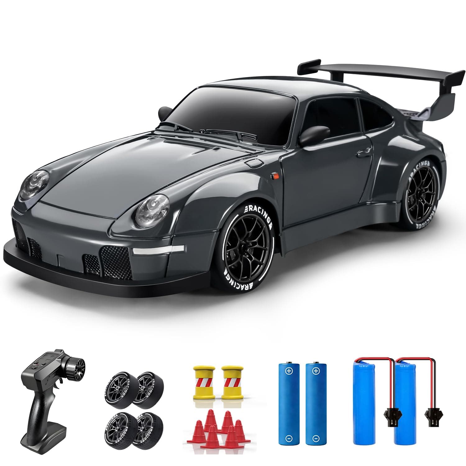 ACAMMZAR RC Drift Car, 1:24 Remote Control Car for Kids, 20KM/H 4WD High Speed RC Cars with LED Lights, Two Batteries, Extra Drifting Tires, Vehicle for Adults Boys Girls