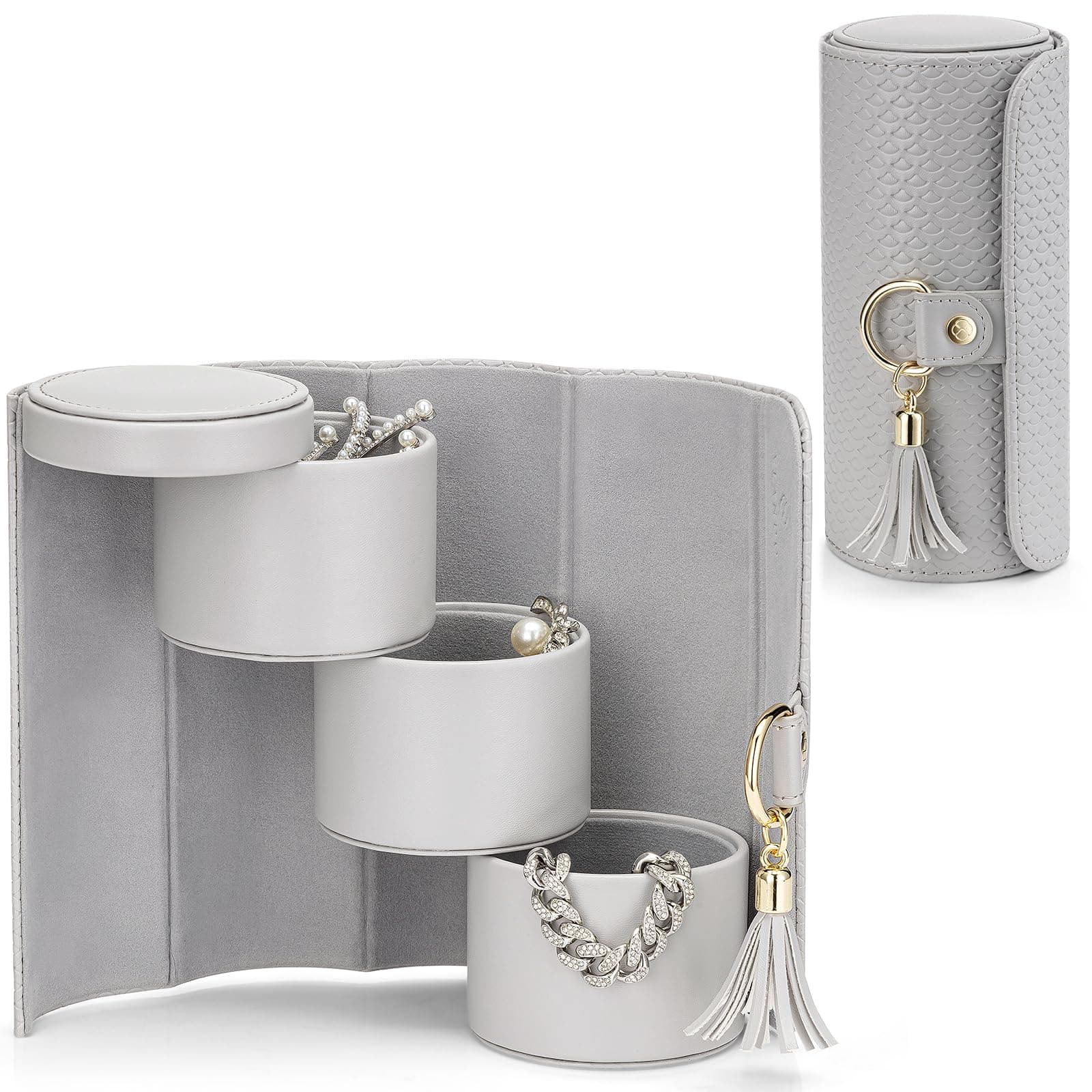 VLANDO Gifts 2026 for Women, Girl - Travel Jewelry Oragnizer, 3-Layer Jewelry Storage Box, Travel Essential Accessories for Women, Birthday Gifts for Couples Mom Friends - Grey