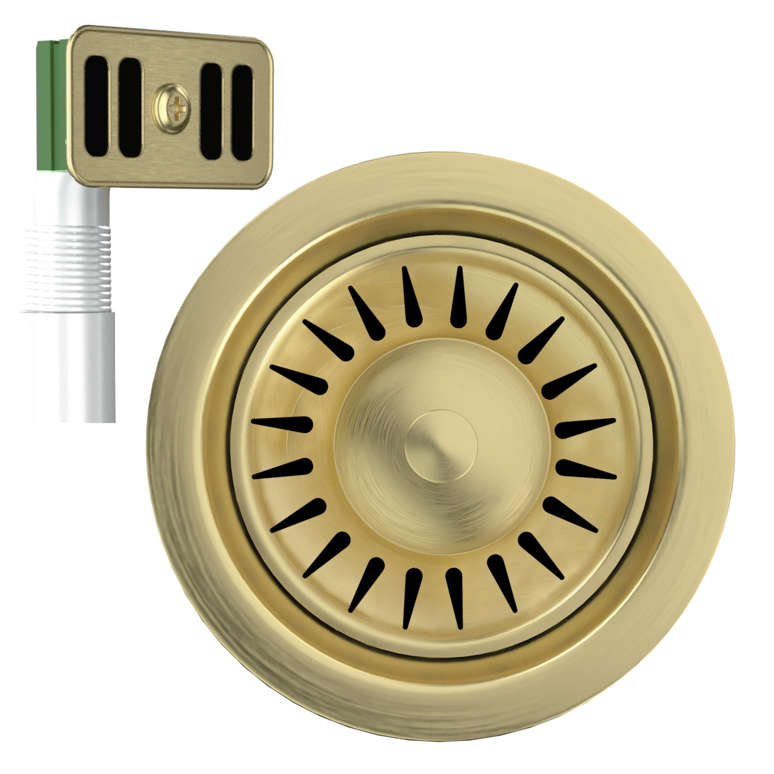 Kitchen Sink Waste Kit – 90mm Sink Overflow Kit with Fittings – Sink Drainer with Both Round & Rectangular Wate – Anti Rust Brass Material Sink Strainer (Brushed Brass)