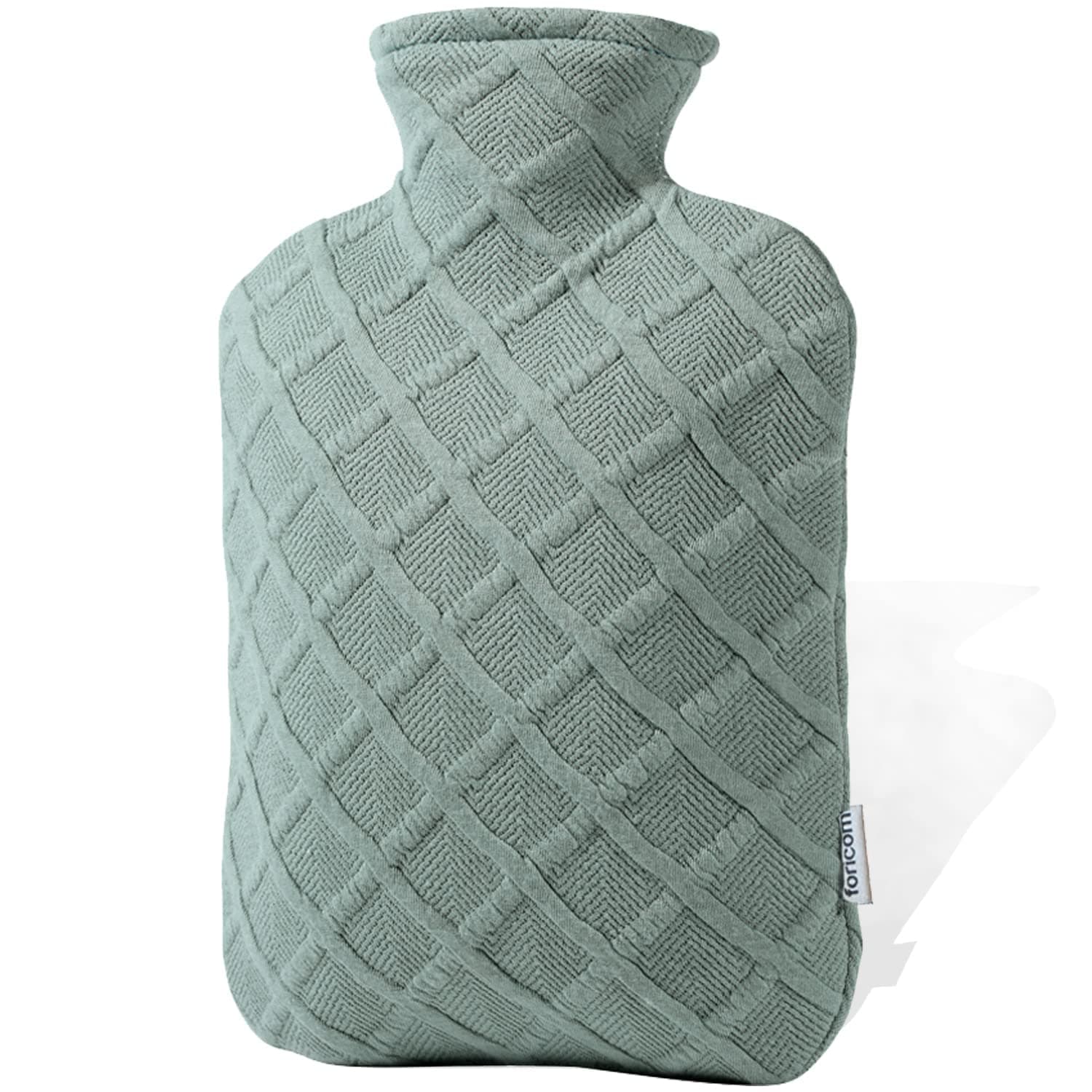 FORICOM Hot Water Bottle with Cover,Hot Water Bag for Pain Relief 2Liter,Heating Pad,Hand Warmer,Warming Bed.Classic.BPA Free,Close-Match(Green)