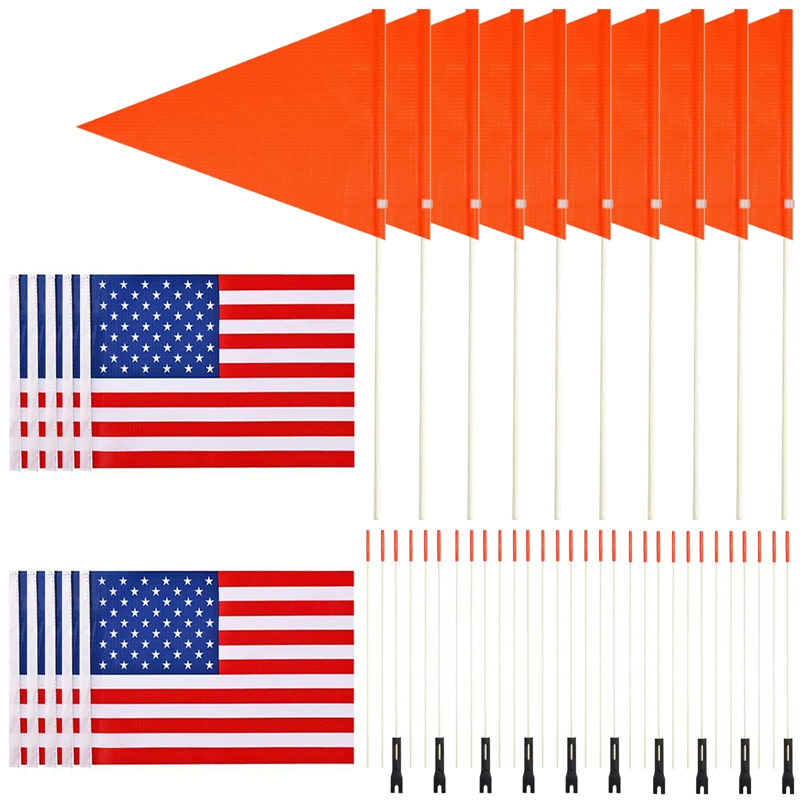 10 Pcs Upgraded Bike Flags with Pole 6 Feet High Visibility Orange Flags with Heavy Duty Fiberglass Flag Pole, Orange Flag and American Flag