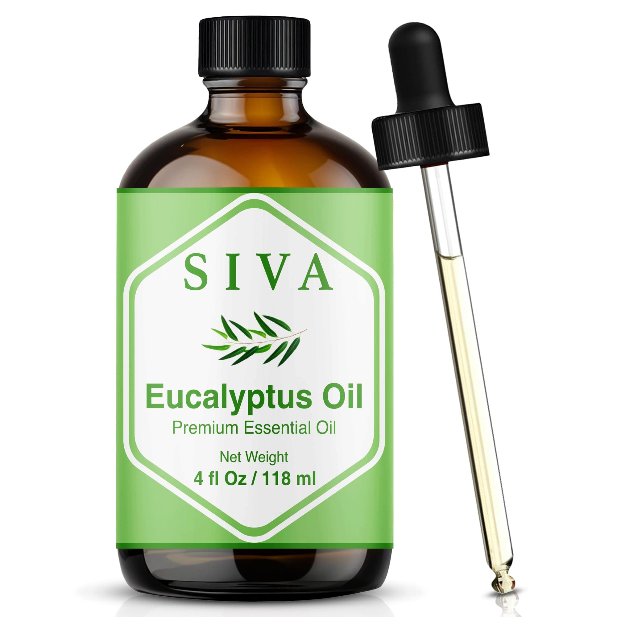 SIVA Eucalyptus Oil 4 fl oz – 100% Natural Essential Oil with Dropper – For Diffuser, Hair, Skin, Soap & Candle Making