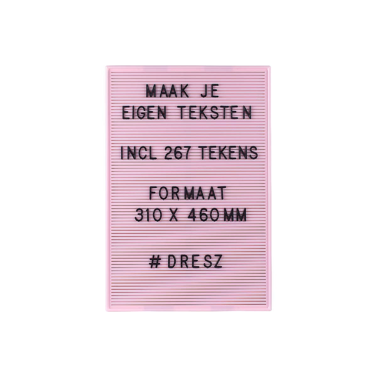 Dresz Trendy Pink Letter Board with Mounting Hooks, 12.2 x 18.1 x 0.5 inch, 267 Black Letters Numbers & Symbols, Retro Design