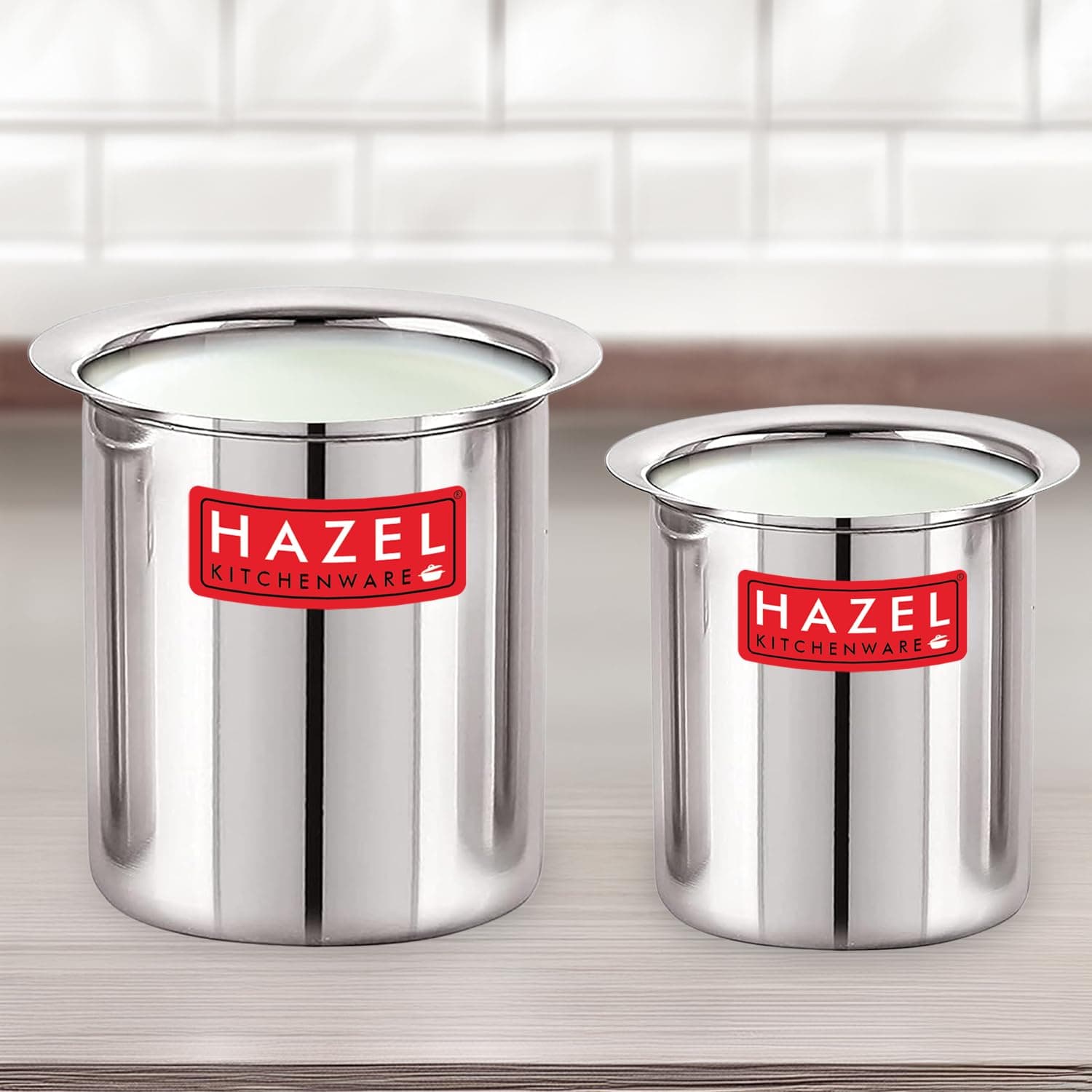 HAZEL Steel Milk Pot Without Lid Set of 2 | 880 ml & 1250 ml Stainless Steel Milk Boiler Container | Milk Boiling Vessel Gunj for Kitchen, 2 Pc Set