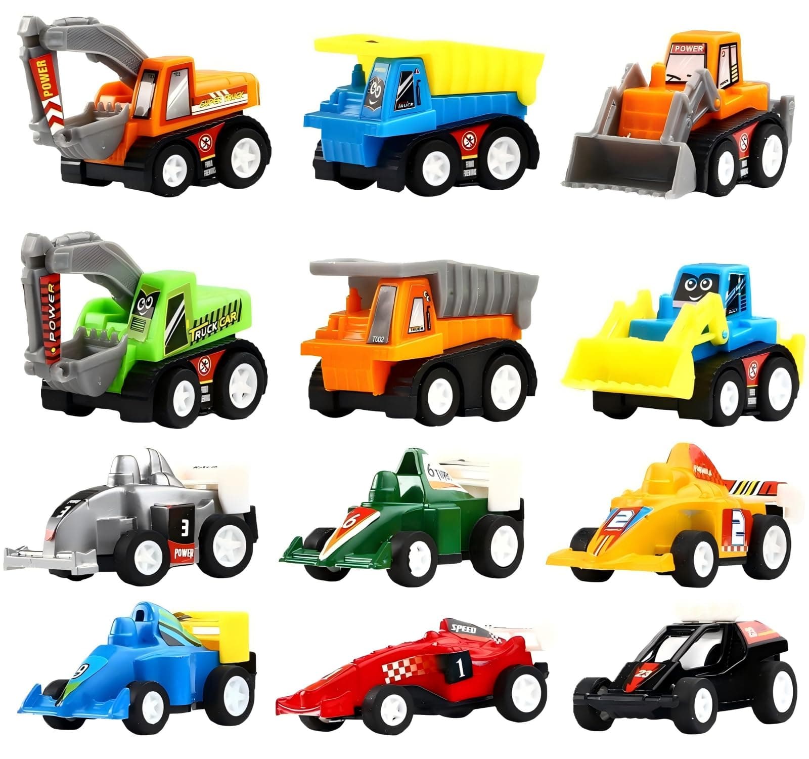 Toys Pull Back Vehicles, 12 Pack Mini Assorted Construction Vehicles & Race Car Toy, Vehicles Truck Mini Car Toy for Kids Toddlers Boys Child, Pull Back & Go Car Toy Play Set