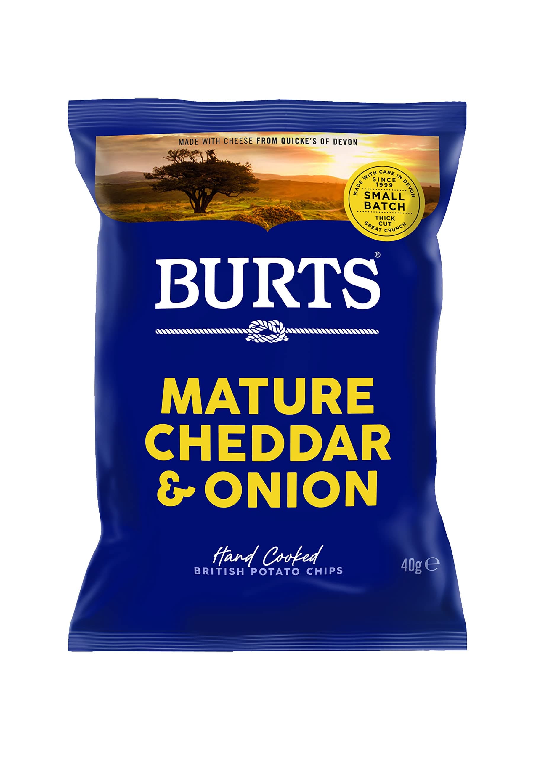 Burts Crisps Mature Cheddar & Onion 40g | Authentic British Potato Crisps | Gluten Free | Hand Cooked