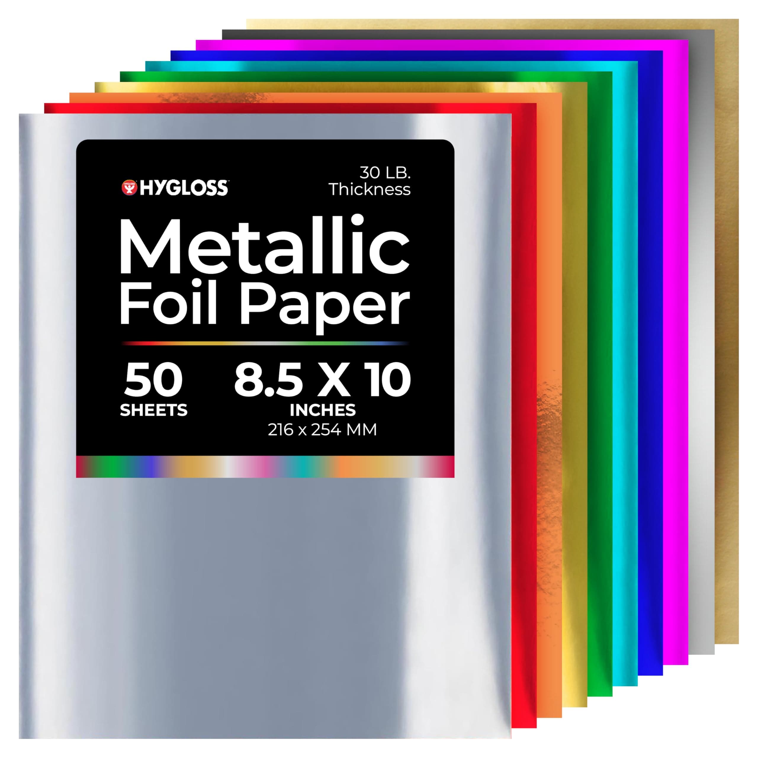 Hygloss Metallic Foil Paper - 50 Sheets 10 Assorted Metallic Foil Paper - 8.5x10 Inches - Ideal Foil Papers for Crafts - Shiny Craft Sheets