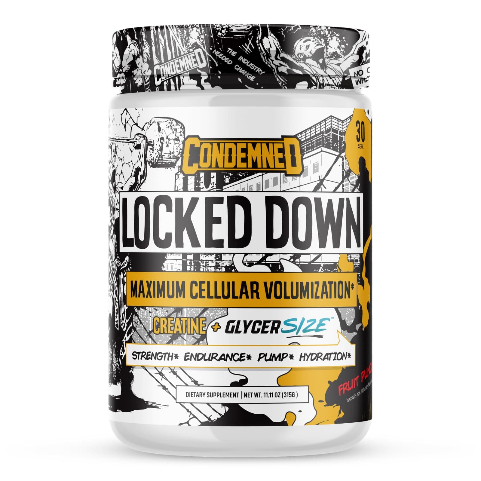 Condemned Laboratoriez Labz Locked Down | Creatine Performance Complex | Creatine Monohydrate, Glycerol, Taurine | Enhanced Hydration, Energy & Stamina | 30 Servings (Fruit Punch)