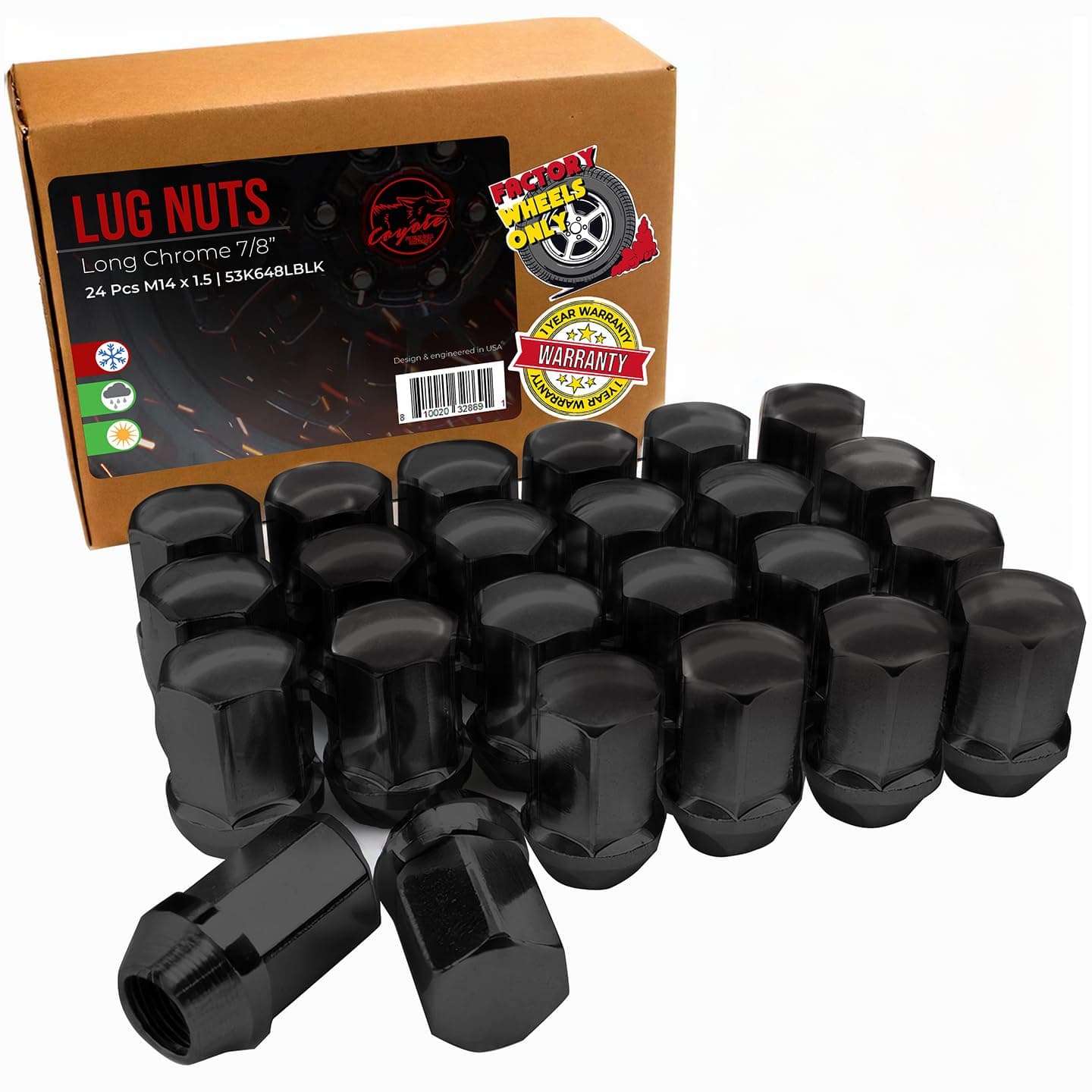 Wheel Accessories Parts 24 Pcs M14x1.5 14x1.5 Thread OEM Style Lug Nuts 1.77" Long Black 7/8" 22mm Hex Fits Chevy Silverado 1500 | GMC Sierra 1500 | Cadillac Escalade GM 9596070 | 611-236