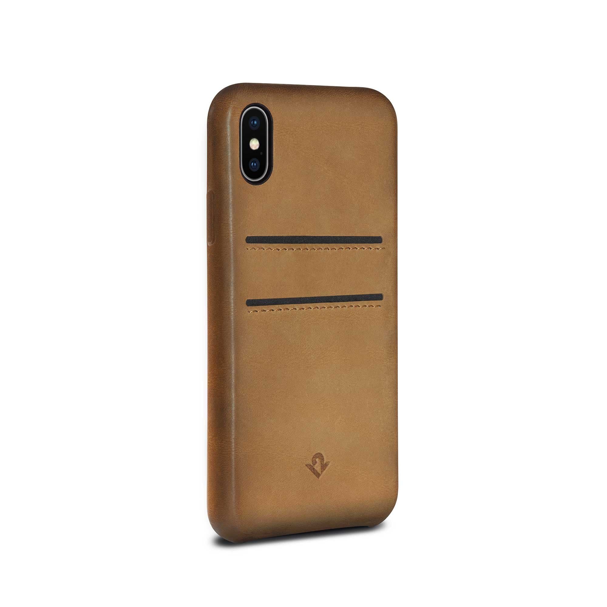 Twelve South Relaxed Leather Case for iPhone X/Xs | Hand Burnished Leather Wallet Shell (cognac)