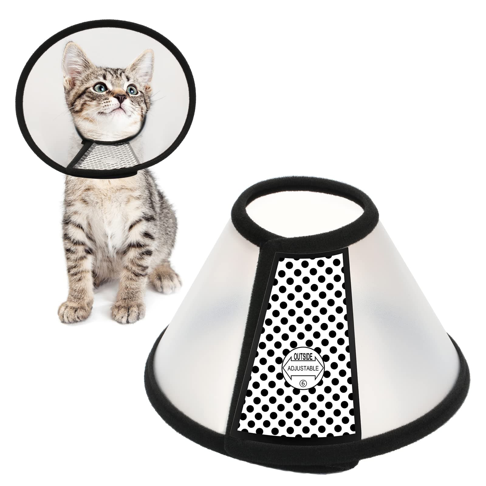Depets Adjustable Recovery Pet Cone E-Collar for Cats Puppy Rabbit, Plastic Elizabeth Protective Collar Wound Healing Practical Neck Cover, Small & Medium