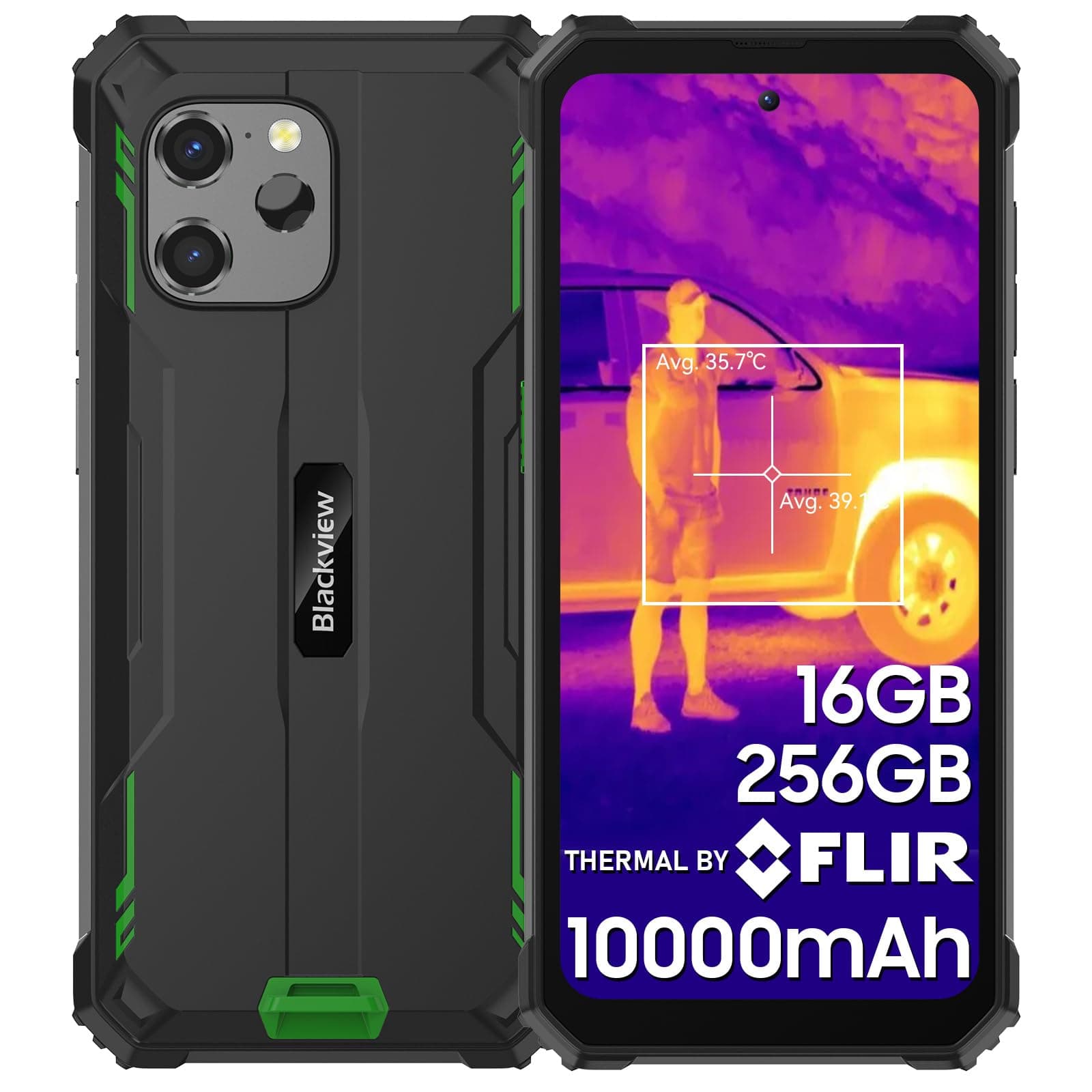 Blackview BV8900 Rugged Smartphone, Thermal Camera 16GB RAM 256GB ROM 1TB TF Rugged Phone Unlocked, 6.5-inch 2.4K FHD+ Display, 10000mAh 33W Fast Charge, 64MP Anti-Shake Camera Waterproof, NFC/FLIR