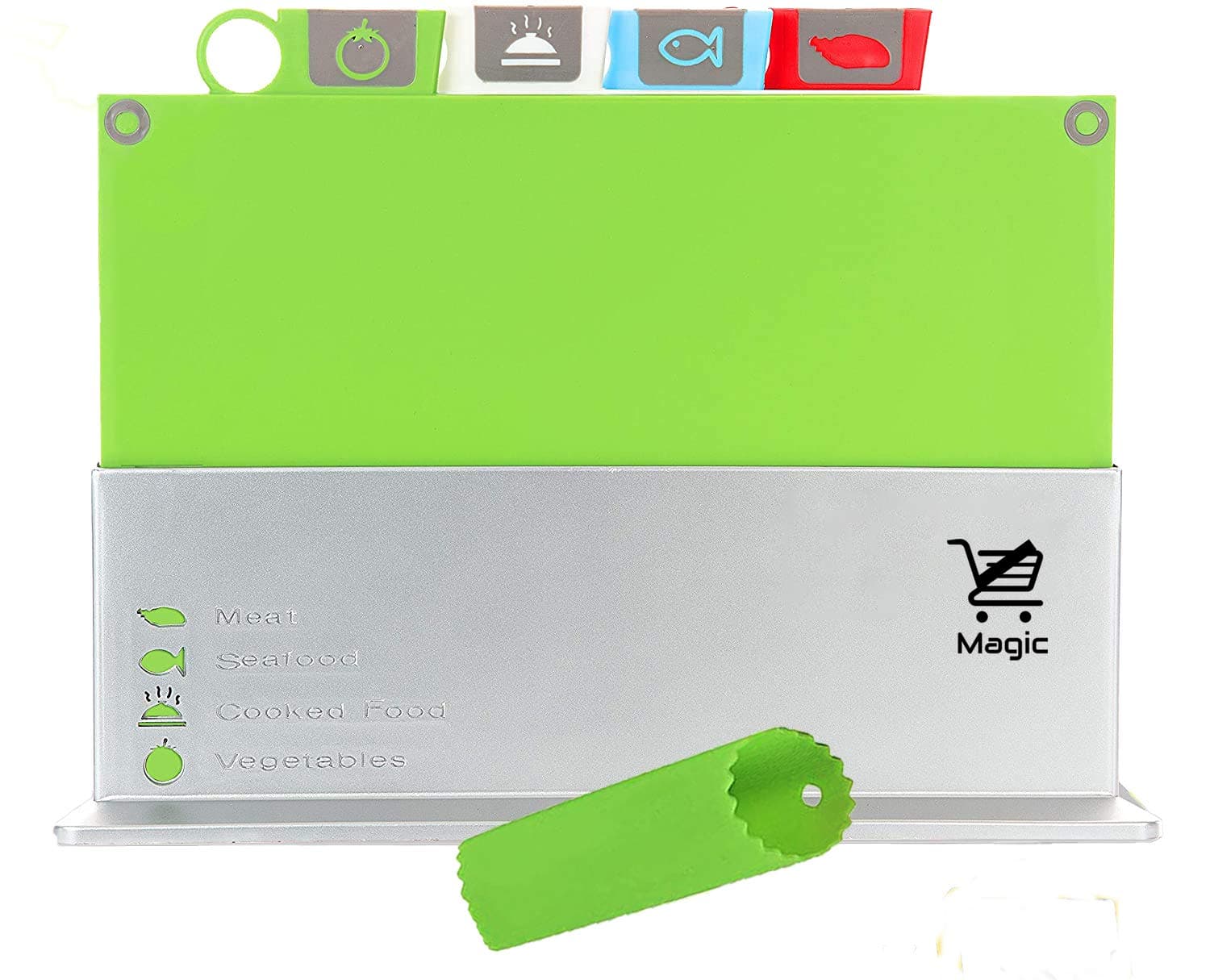 Cutting Board Set of 4, Plastic Non-slip Chopping Board with Stand, Color Coded Boards with Icons for Food Safety in Space Saving Storage Case and Easy Clean Classification Cutting Board Color-Coded