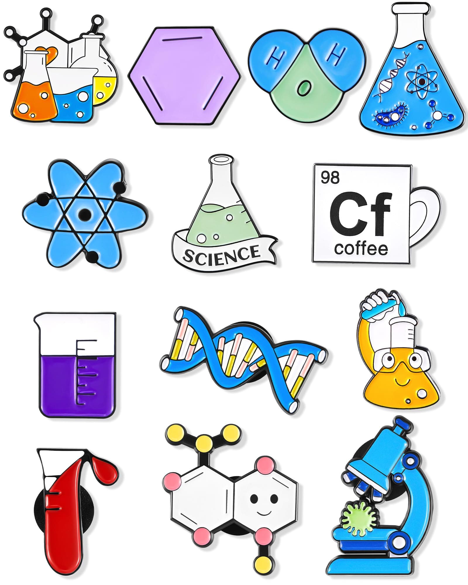 Taiyin 14 Pcs Science Pin Set for Kids Cute Kawaii Lab Pins Cartoon Scientist Science Pins Lapel Laboratory Alloy Brooch Pin for Badges Chemistry Bag Backpack Party Gift