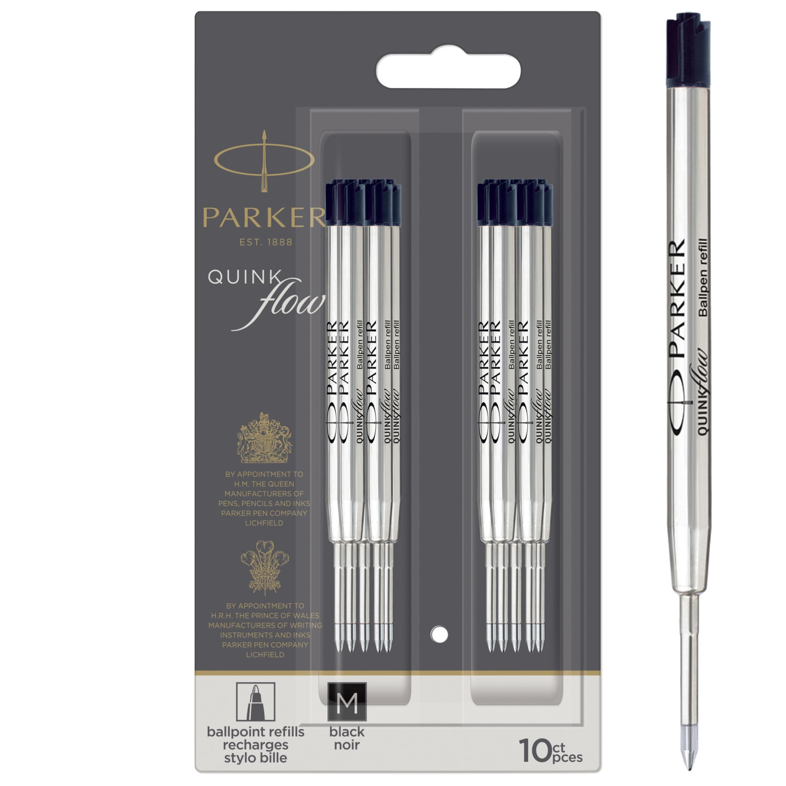 Quinkflow Authentic Black Ink Refills Medium Point for Ballpoint Pens 10 Count