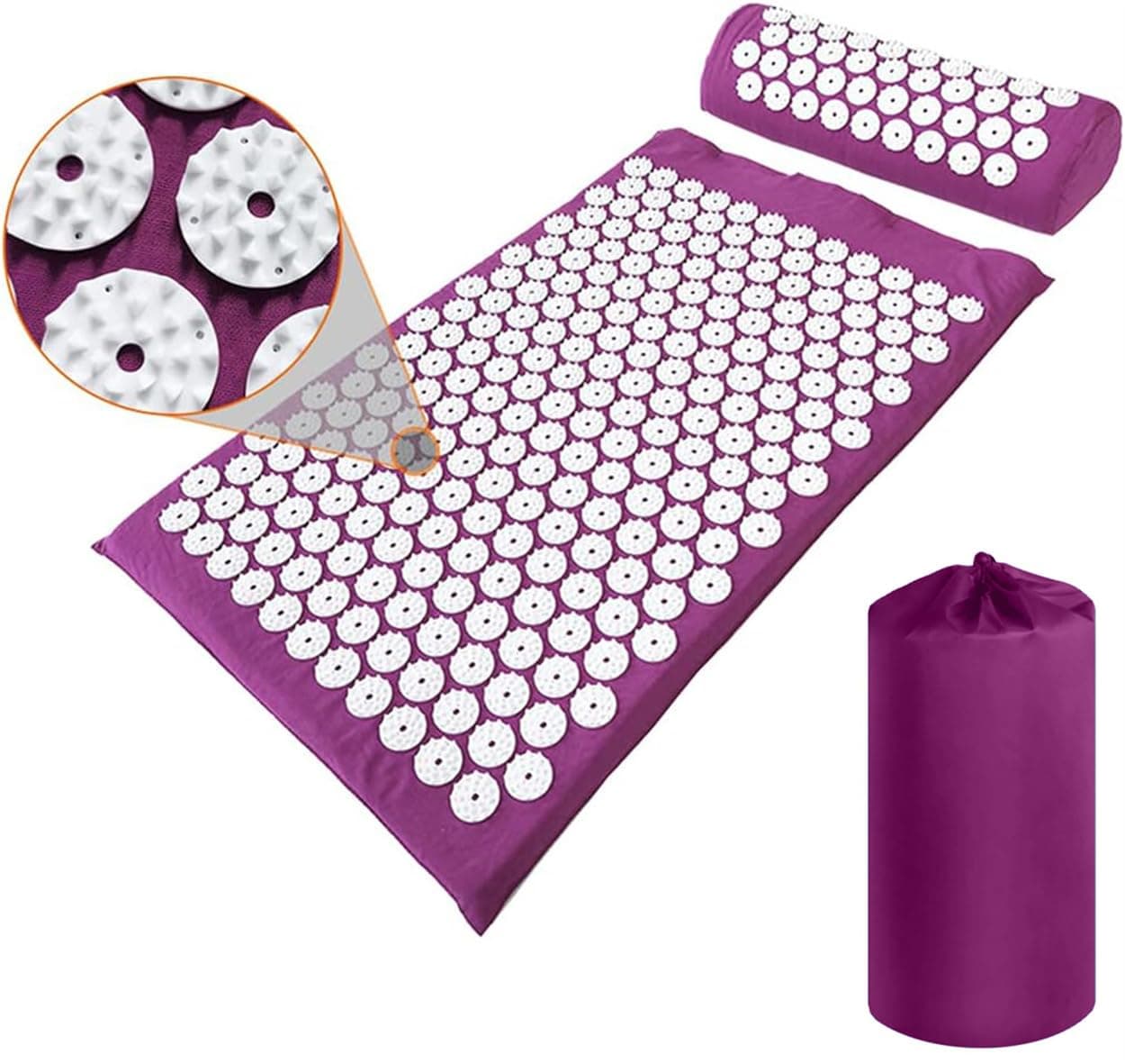 TOMVAES Acupressure Massage Mat And Pillow Set With Bag For Neck, Upper And Lower Back Pain Relief Muscle Relaxation,Purpl
