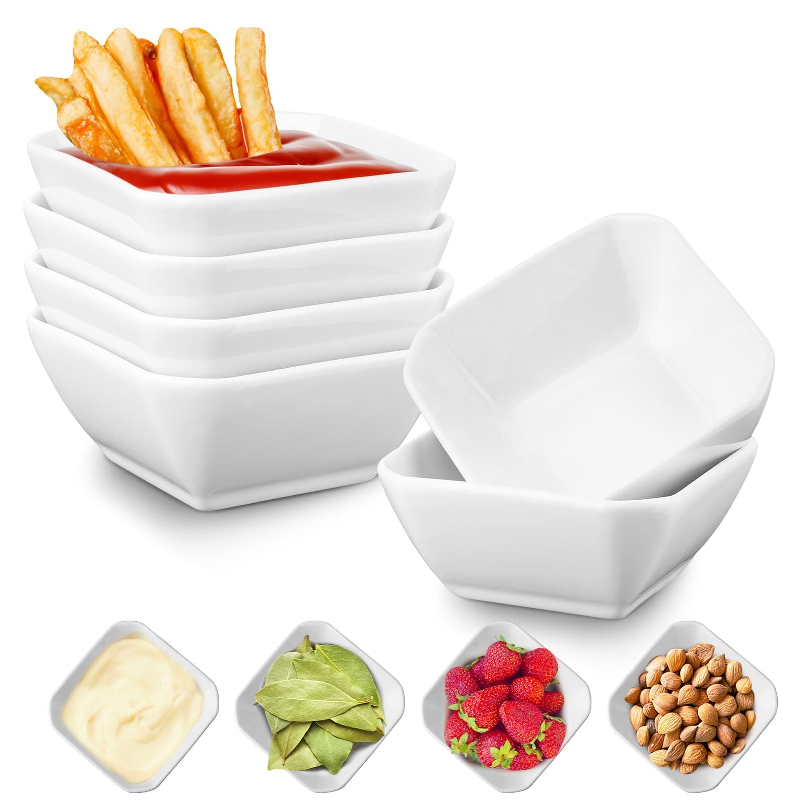 Mfacoy 6 Pack Soy Sauce Dishes, 3 oz Ceramic Dipping Bowls, Pinch Bowls, Small Dip Bowl Set, Sauce Dish Bowl, Mini Bowl for Side Dish, Ketchup, Soy, BBQ, Sushi, Party, Condiments Serving Bowl Set