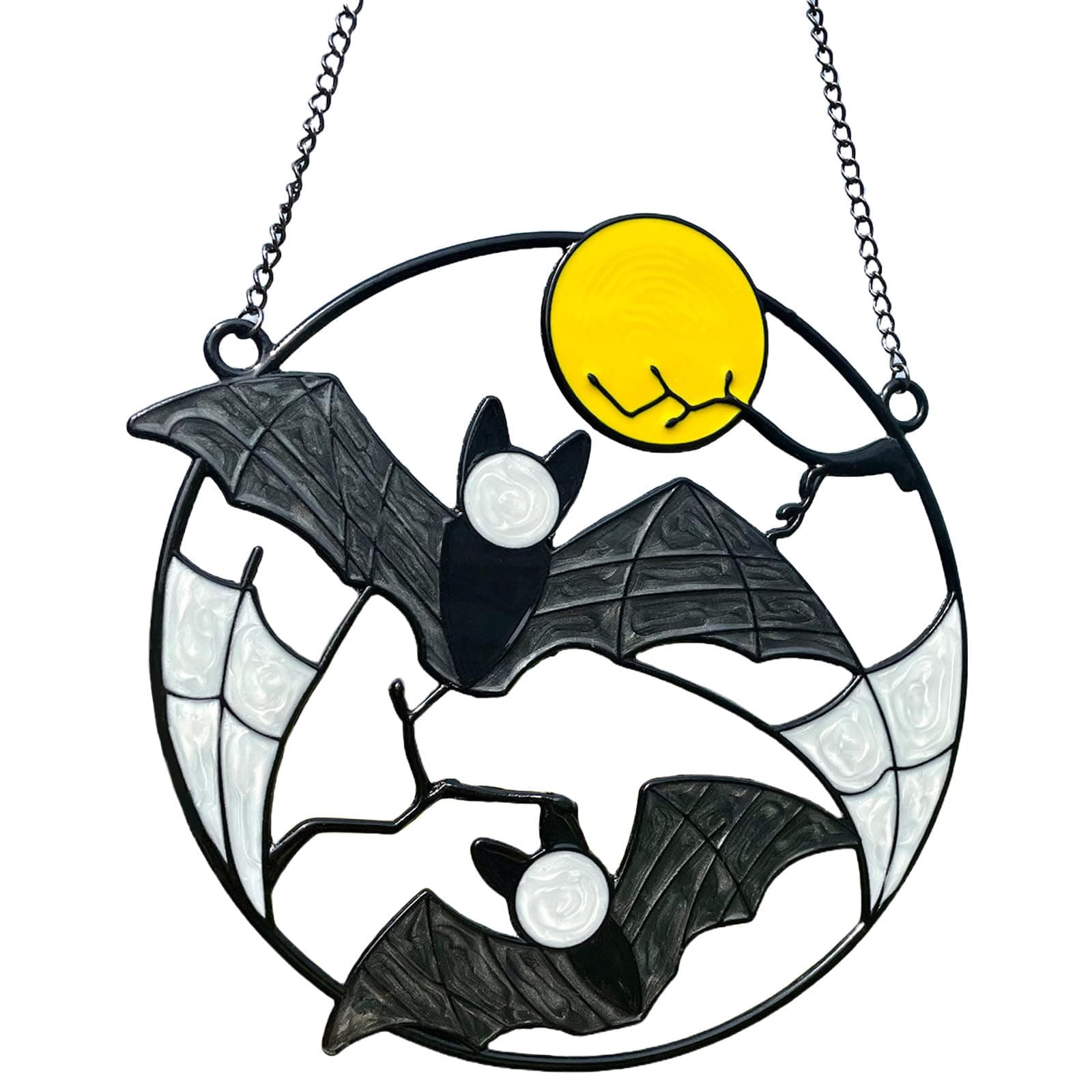 Stained Enamel and Metal Bat Moon Suncatcher Window Panel Wall Hanging Ornaments Halloween Horror Home Decorations