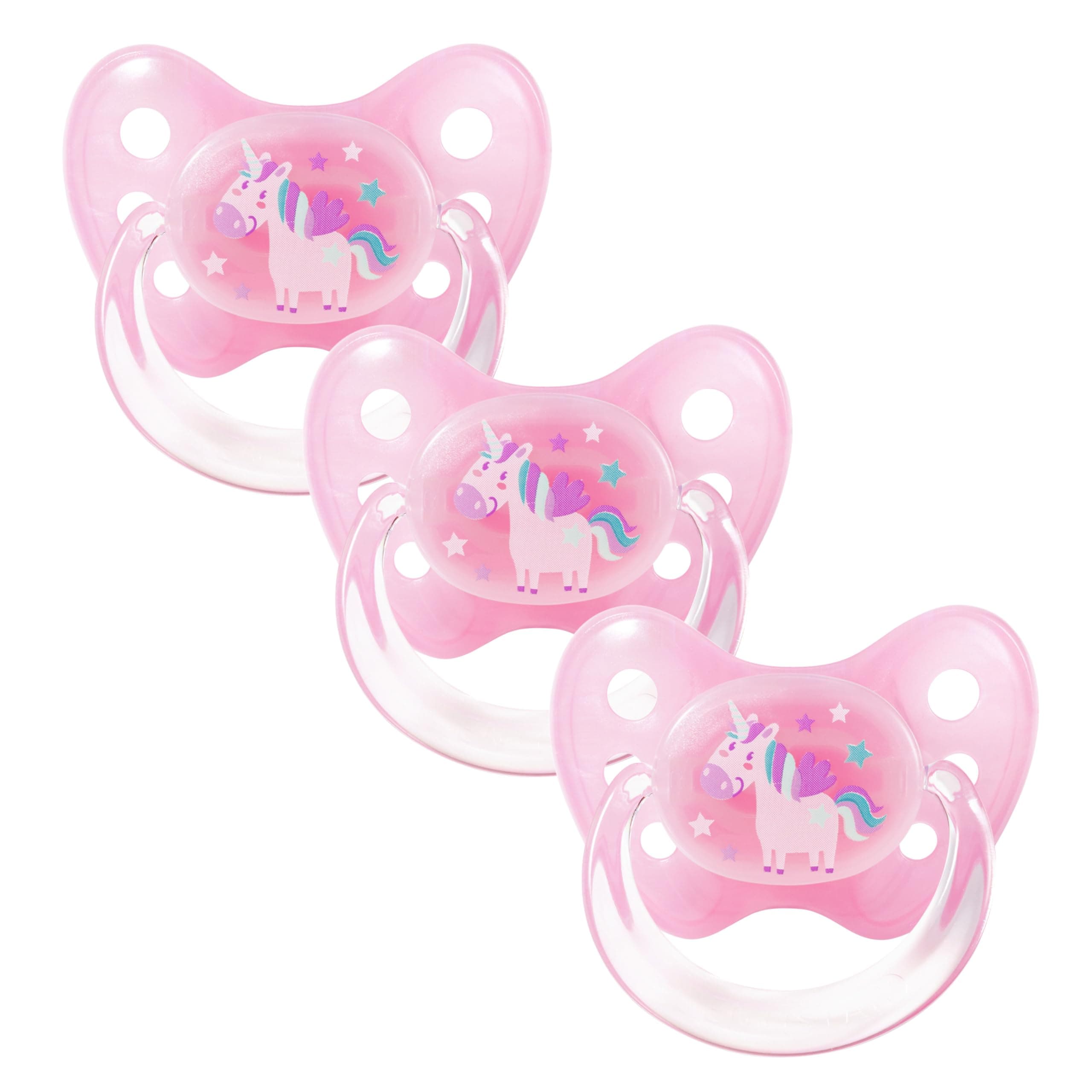 Silicone Soother Set of 3 - Size 2, 6-14 Months - Tooth and Jaw Friendly Silicone Soother with Dental Step - BPA Free Baby Accessories - Made in Germany - Unicorn, Pink