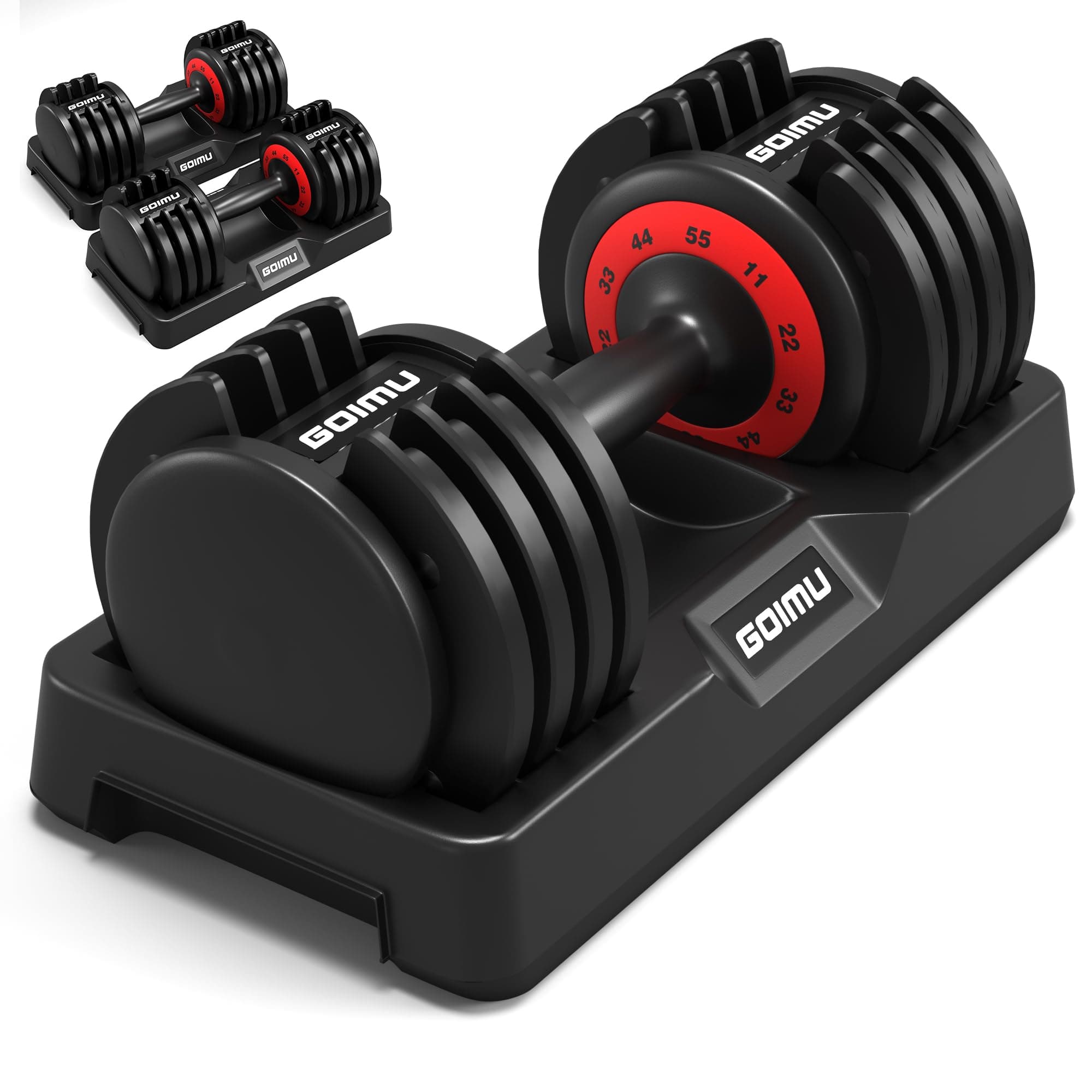 Adjustable Dumbbell Set, 25/55LB Quick Adjust Dumbbells, 5-25LB and 11-55LB Single or Pair Dumbbell Weights, 5 in 1 Free Weight Dumbbell with Anti-Slip Handle, Perfect for Home Gym Exercise Equipment