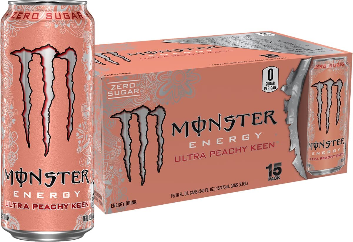 Energy Ultra Peachy Keen, Sugar Free Energy Drink, 16 oz | Pack of 15