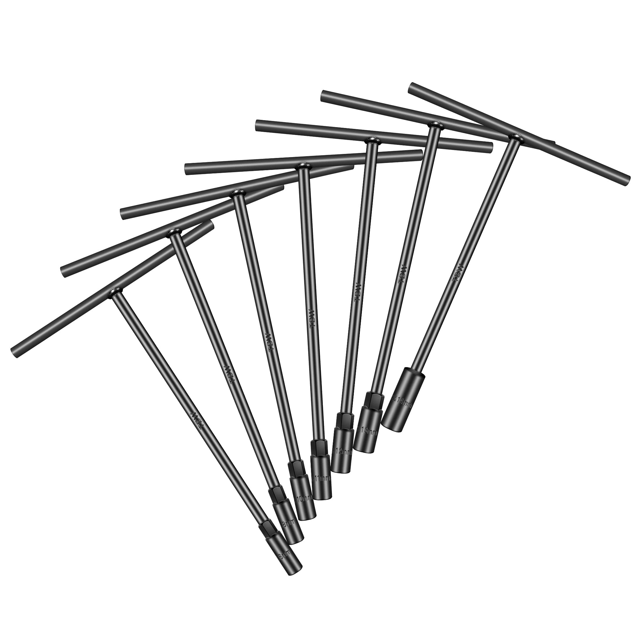 pgroup T - Handle Metric Socket Wrench Set 6- Point(6mm, 8mm, 10mm, 11mm, 12mm, 13mm, 14mm ) Cr-V Steel Hex Socket for Motorcycle Bicycle Repair (7Pack)